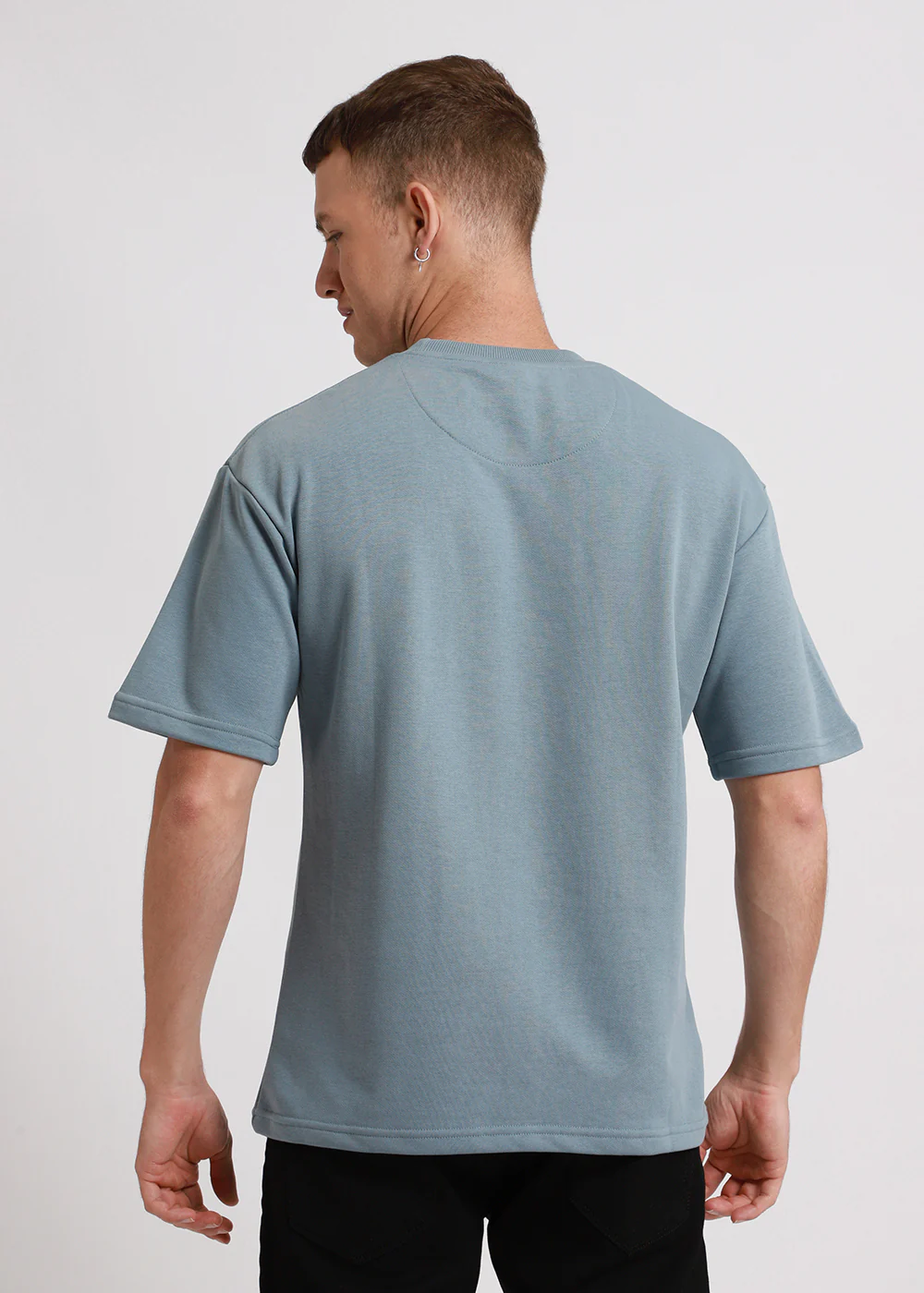 Ice Blue Plain Oversized Basic T-shirt - Image 5