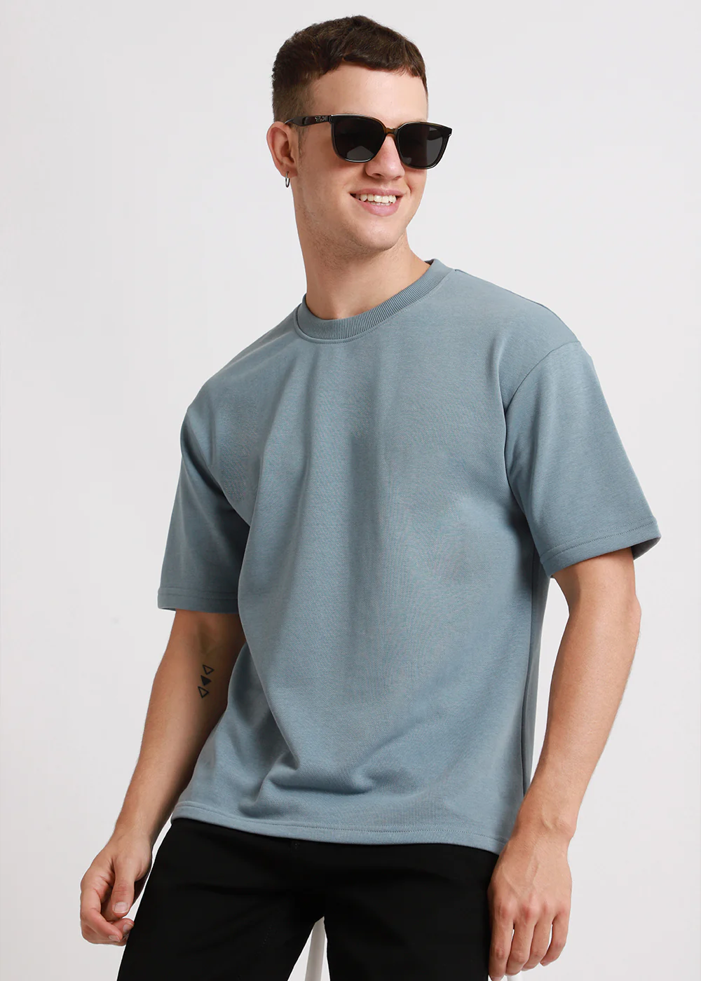 Ice Blue Plain Oversized Basic T-shirt - Image 6