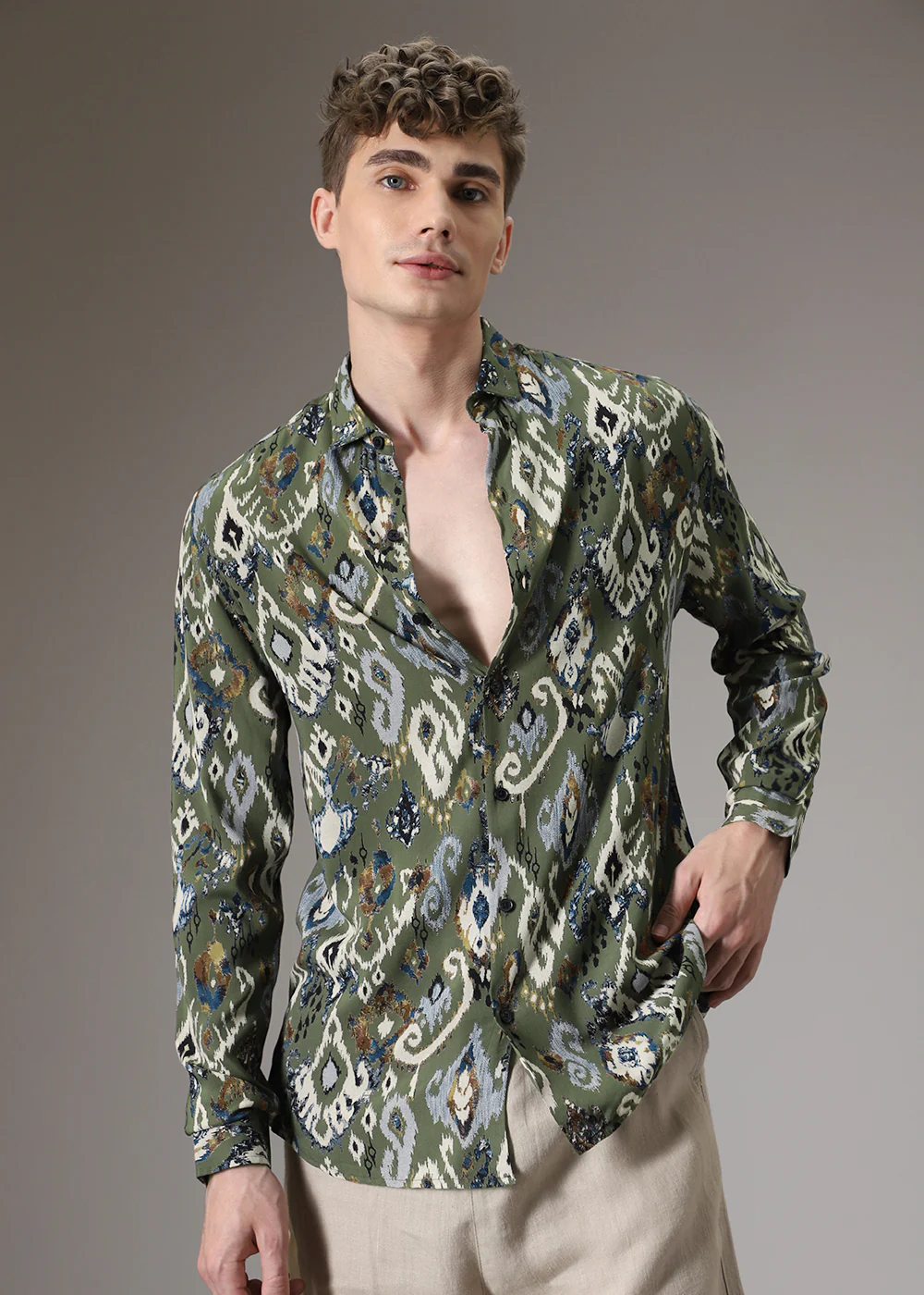 Ikat Green Feather Shirt - Image 3