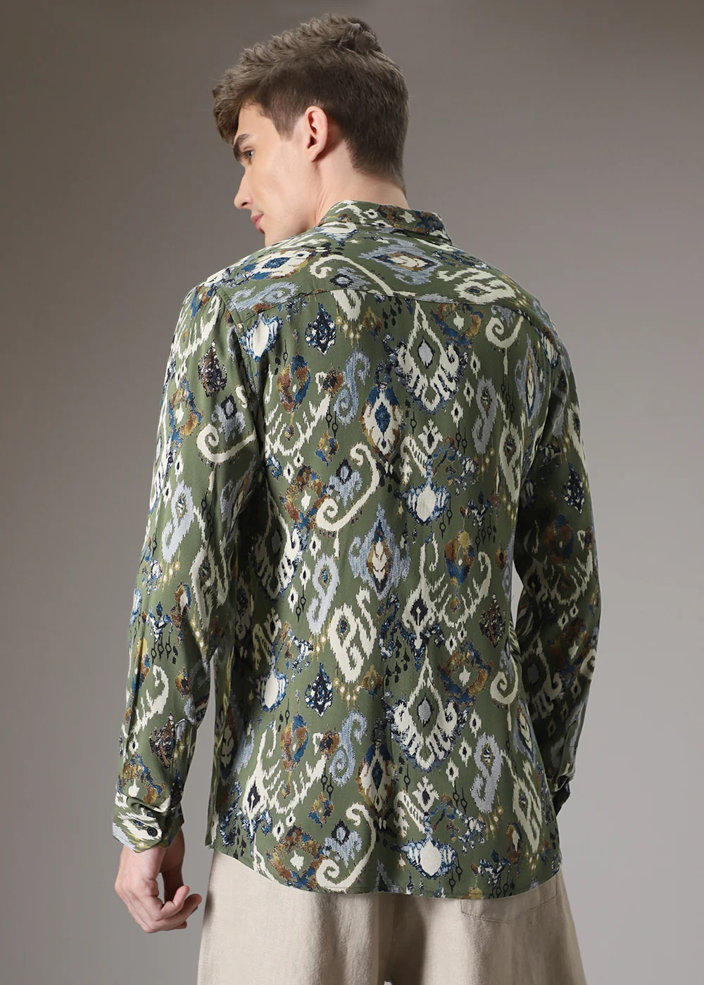 Ikat Green Feather Shirt - Image 4