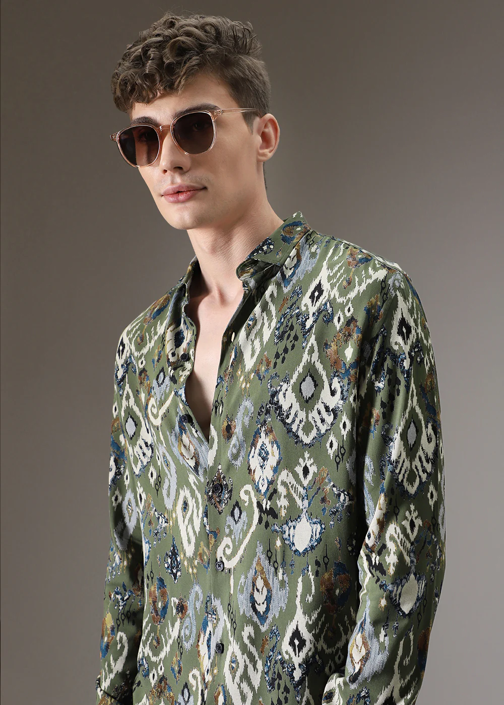 Ikat Green Feather Shirt - Image 5