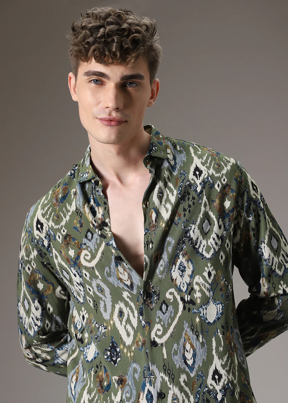 Ikat Green Feather Shirt - Image 6