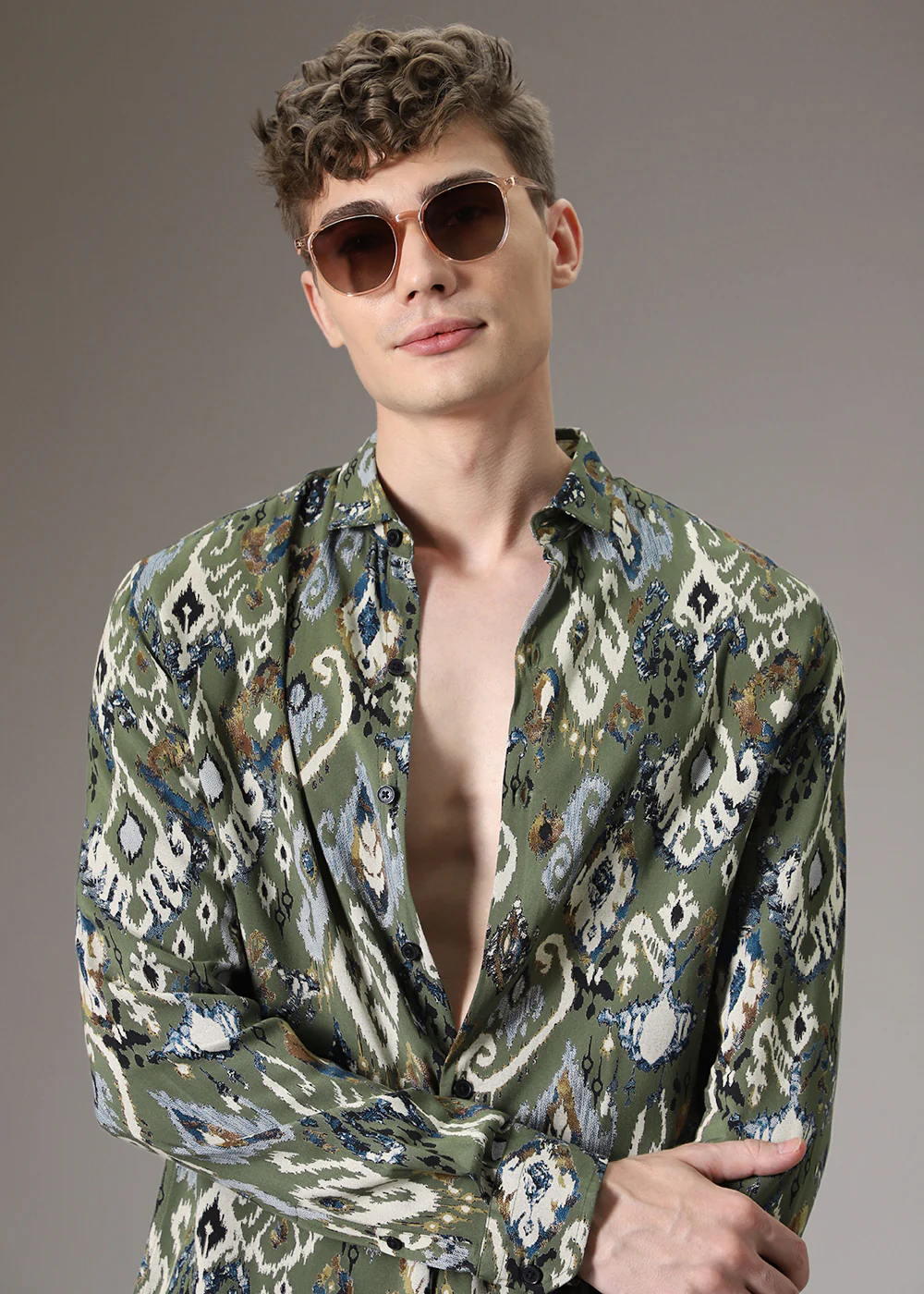 Ikat Green Feather Shirt - Image 7