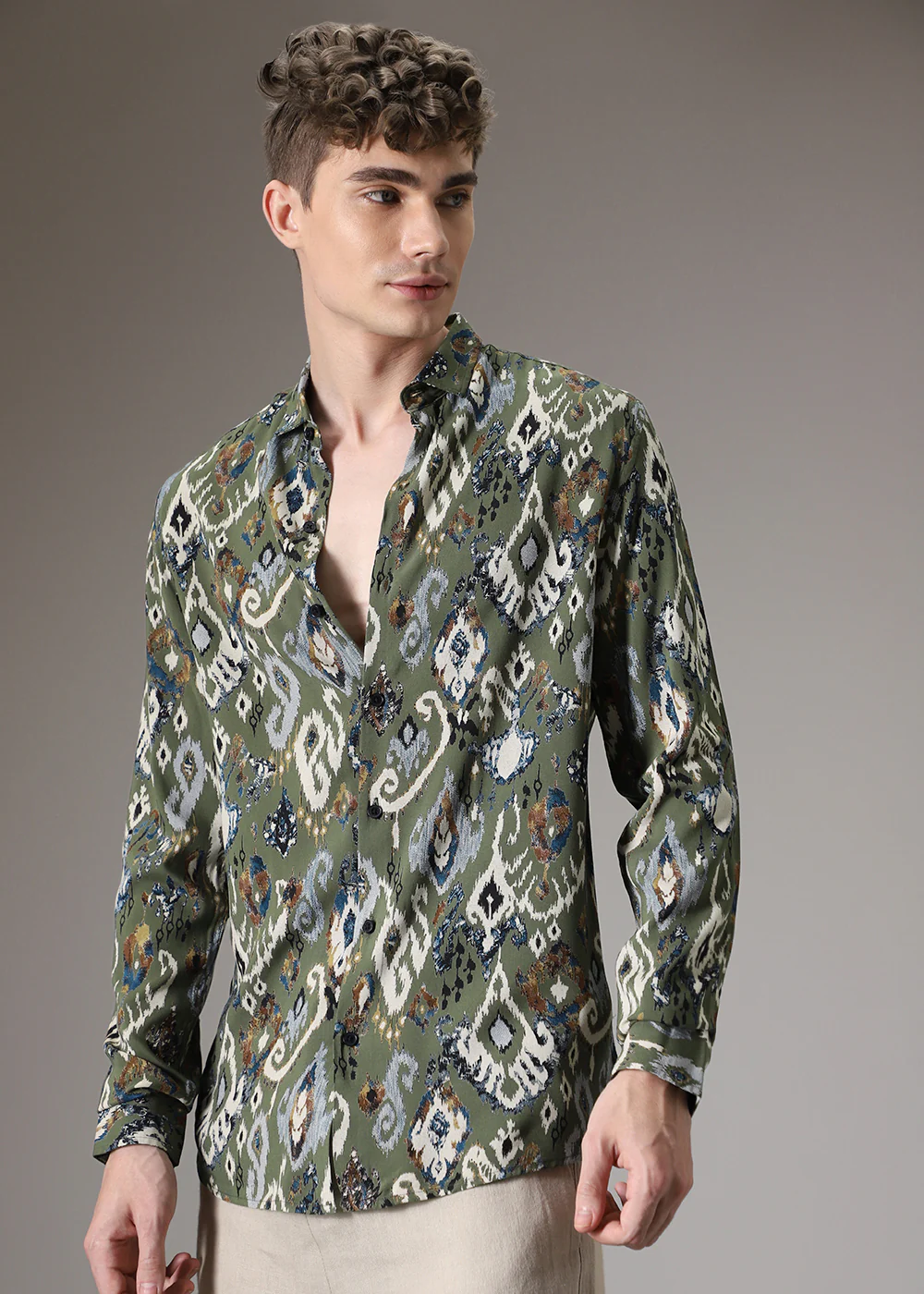 Ikat Green Feather Shirt - Image 8