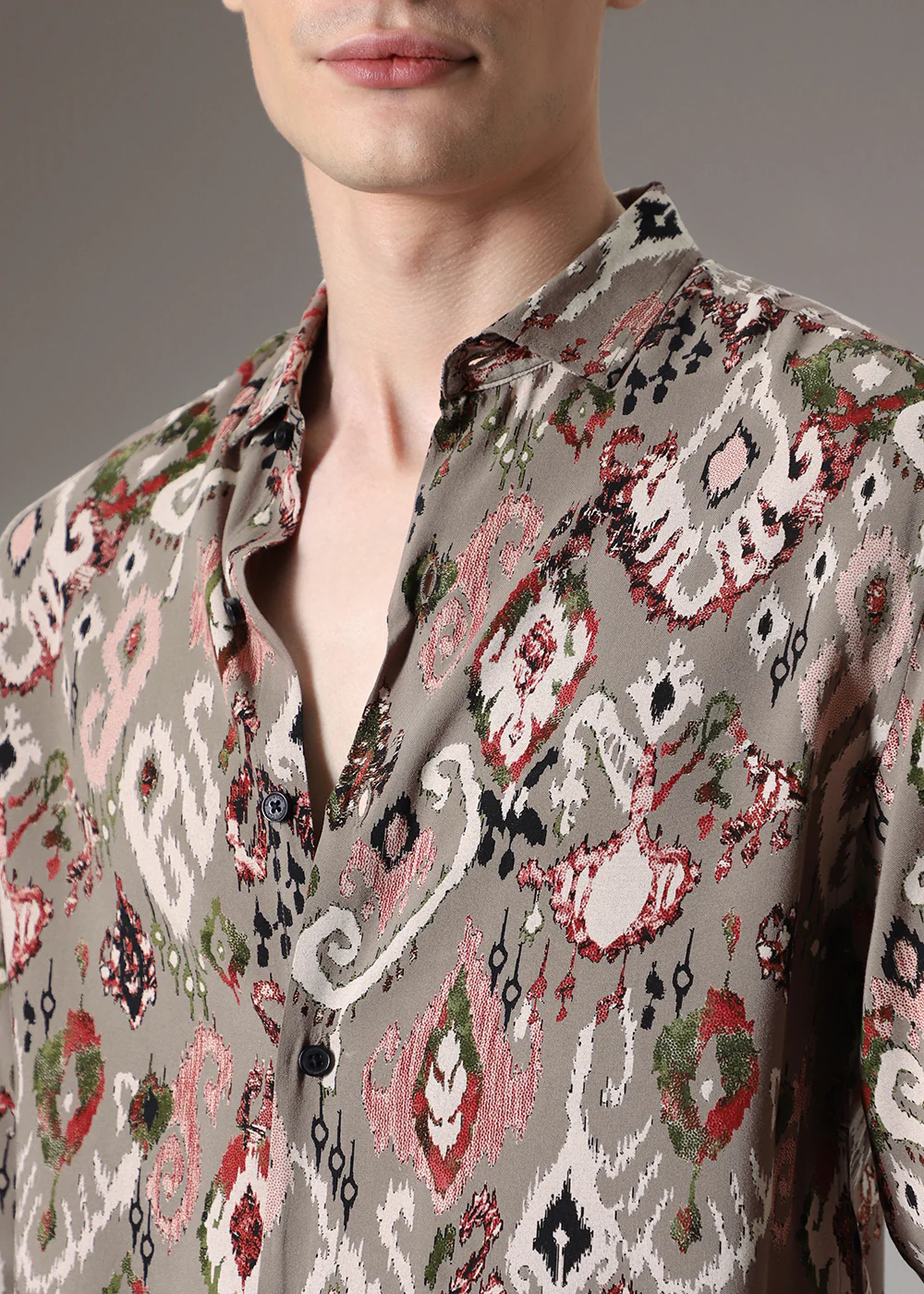 Ikat Tan Beige Feather Shirt - Image 2