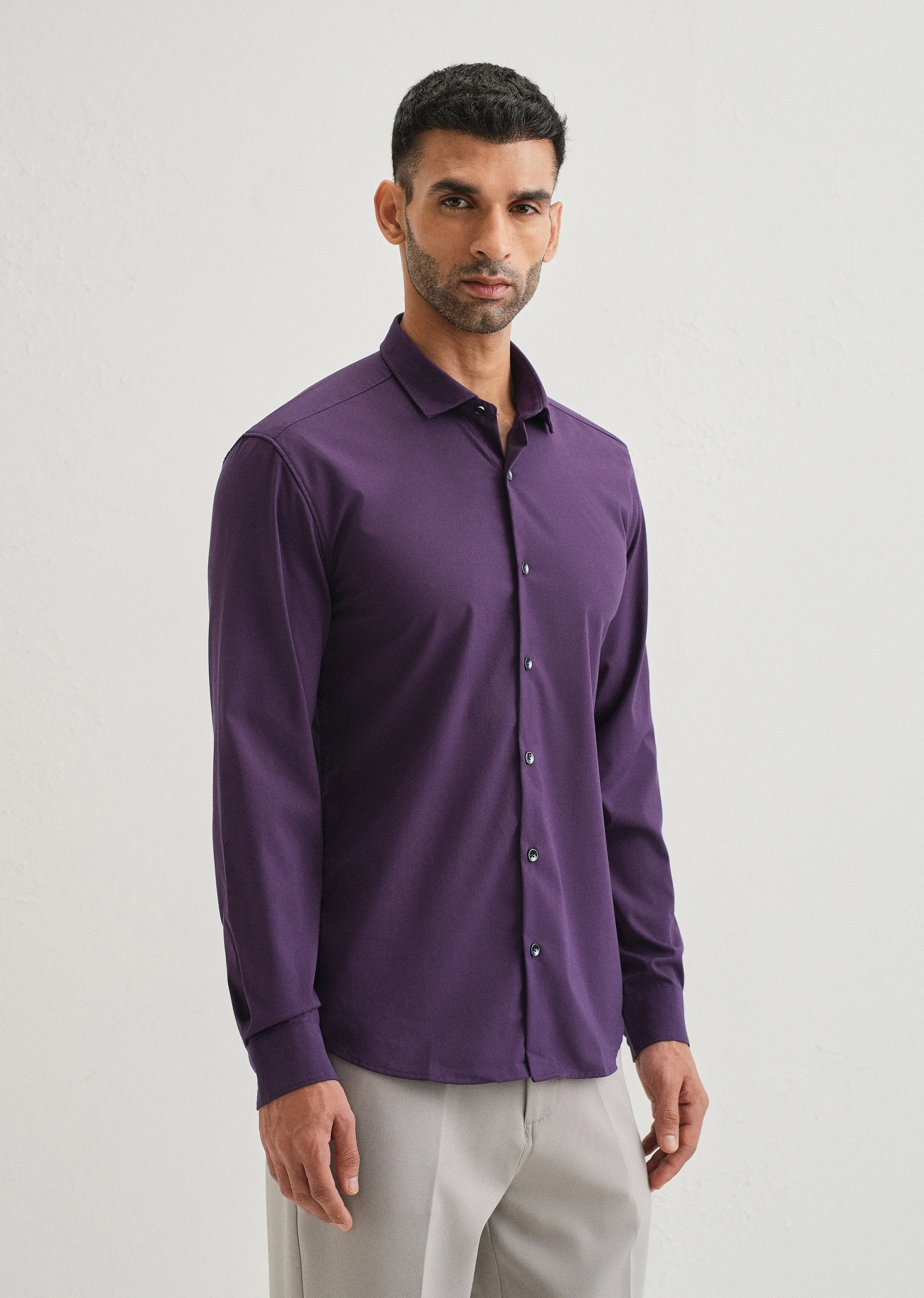Imperial Purple Plain Wrinkle Free Shirt - Image 3