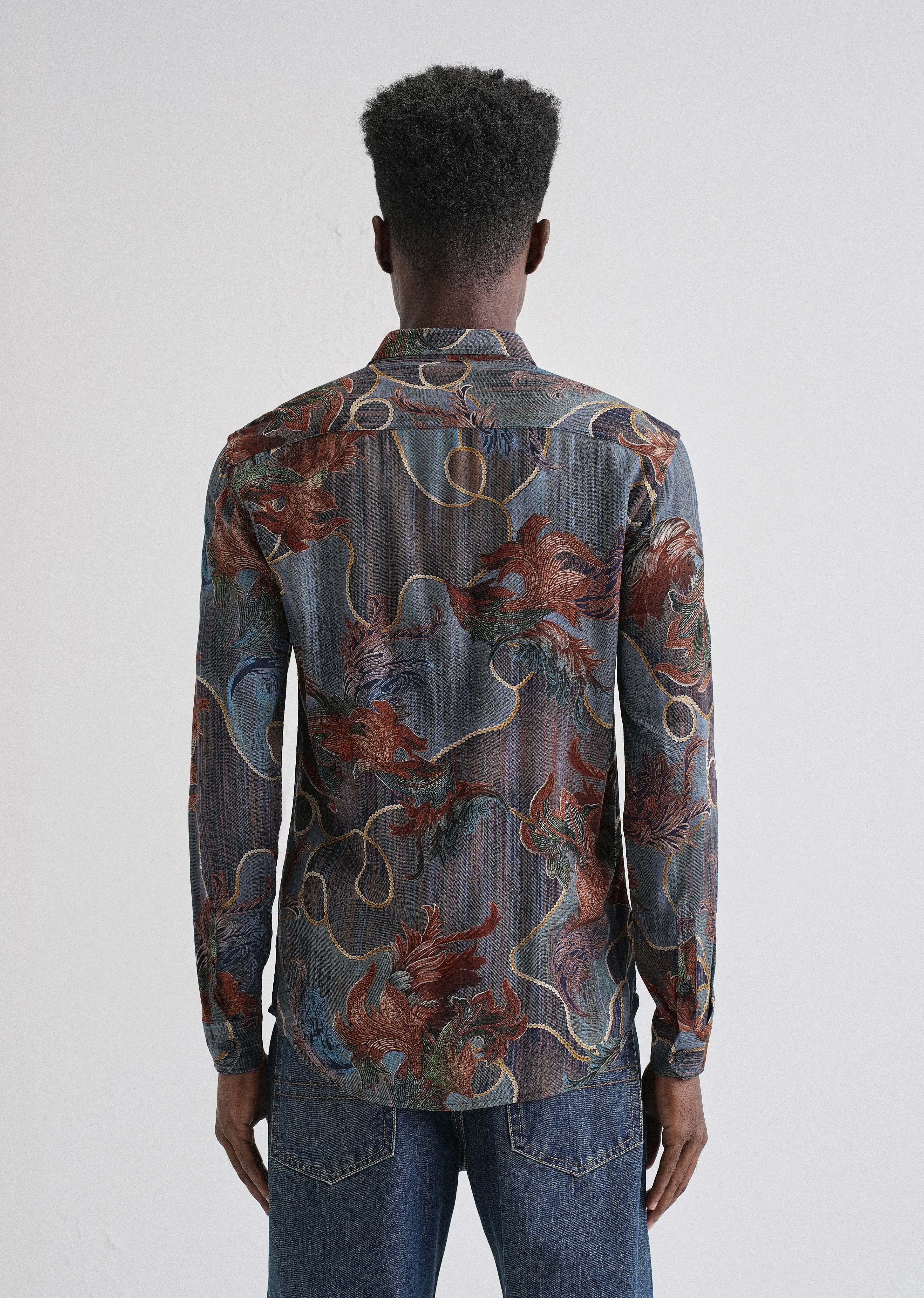 Indigenous Orange Print Feather Shirt - Image 3