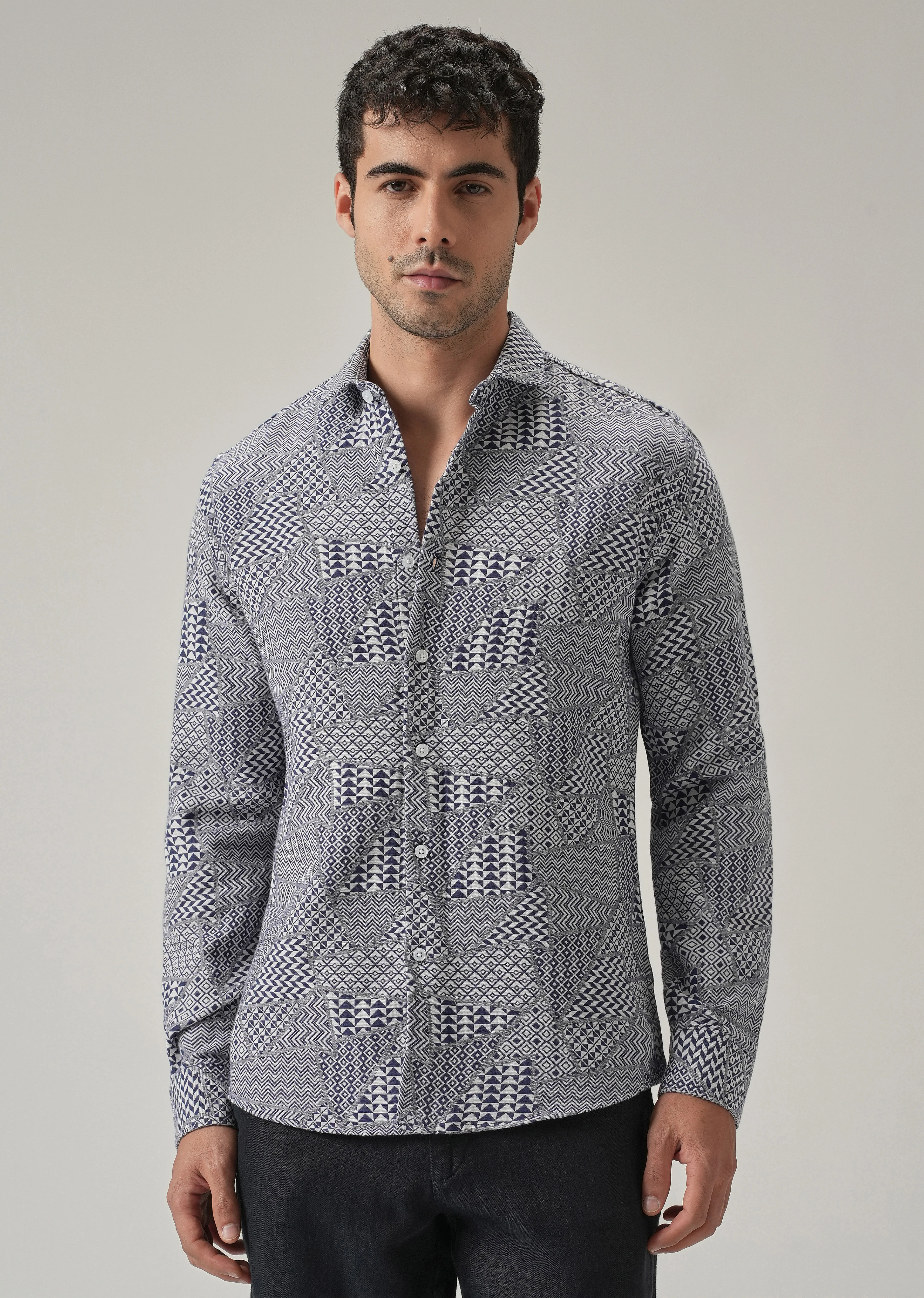 Indigo Geometric Pattern Shirt - Image 4