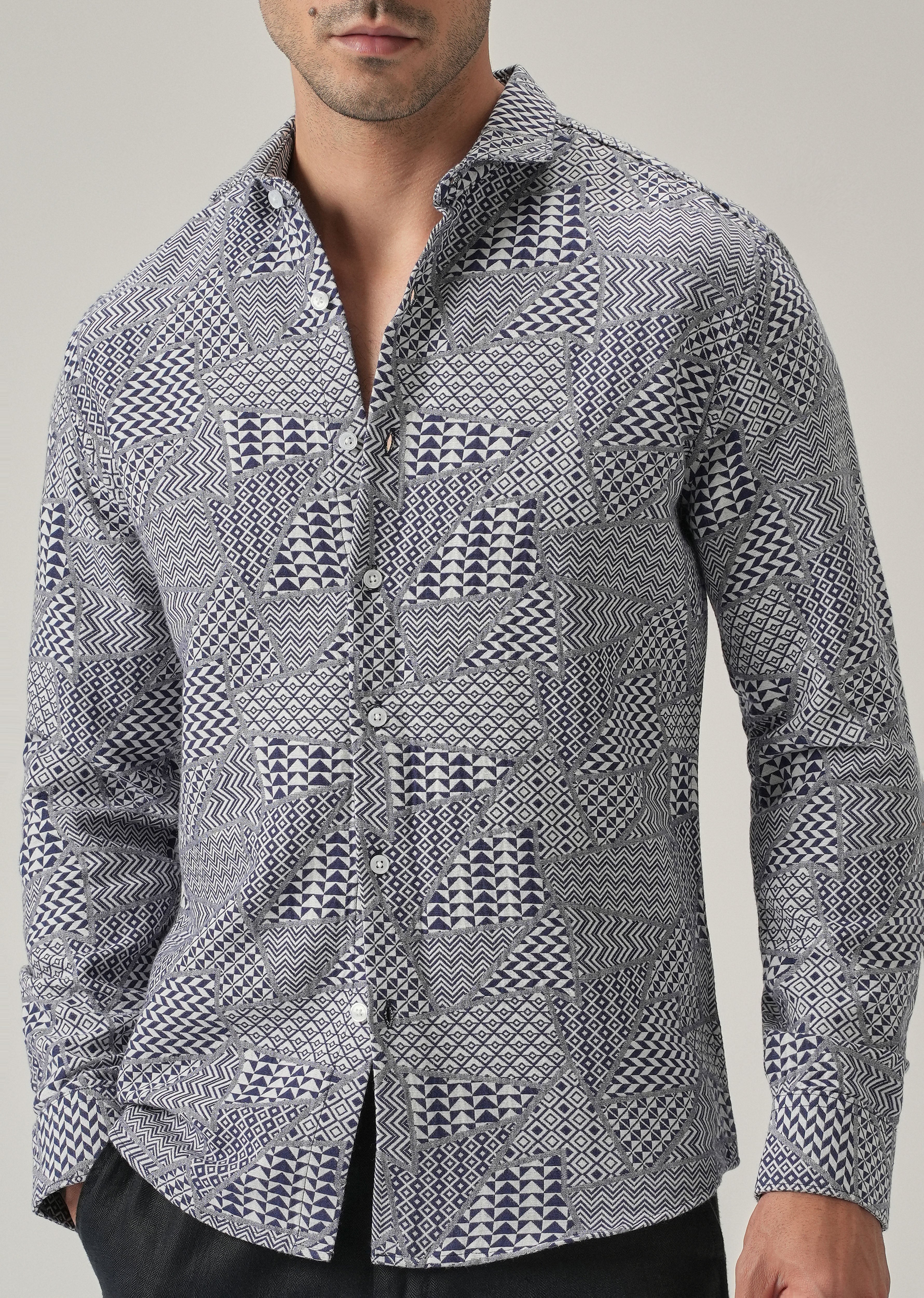 Indigo Geometric Pattern Shirt - Image 7