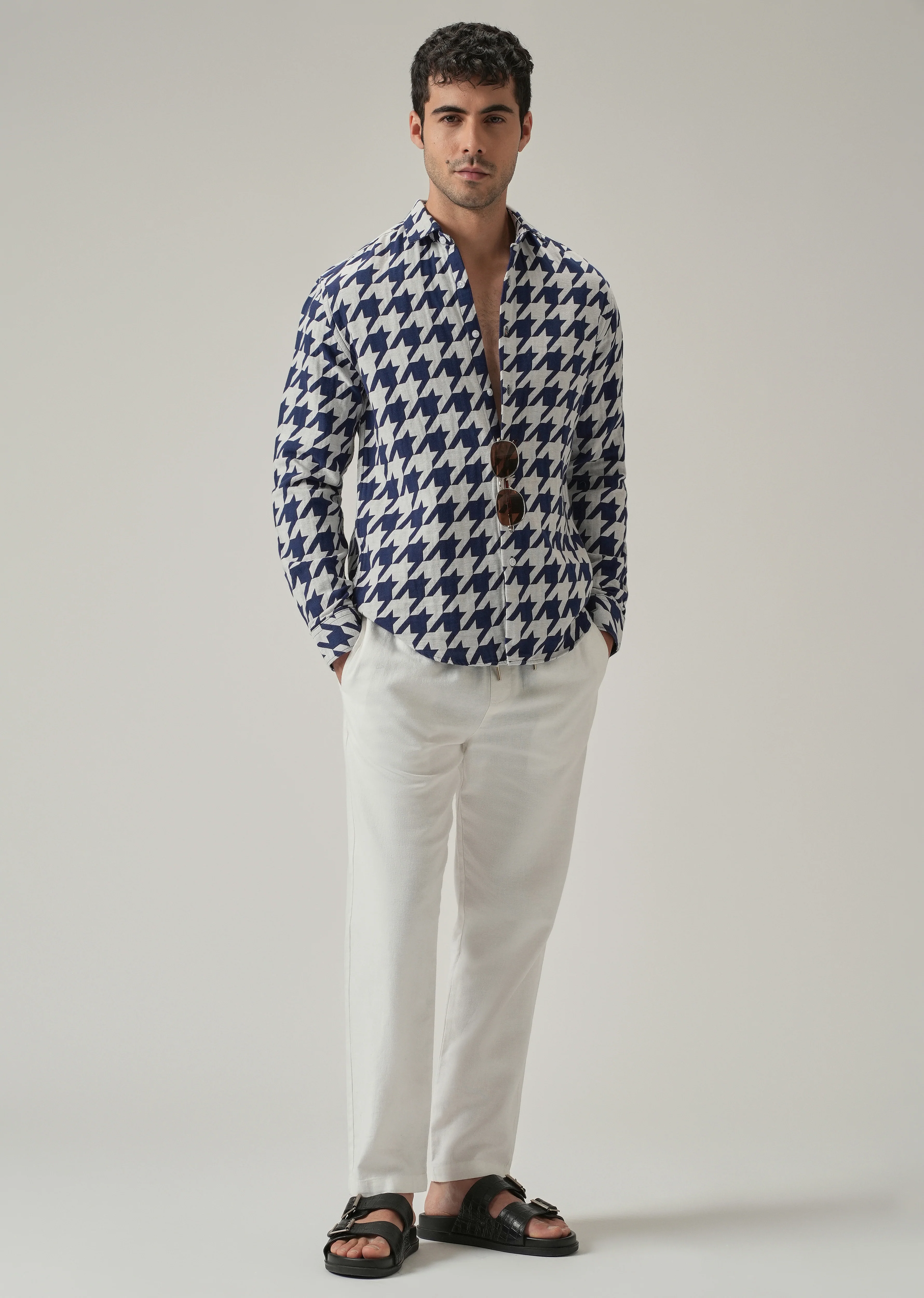 Indigo Herringbone Pattern Shirt - Image 6