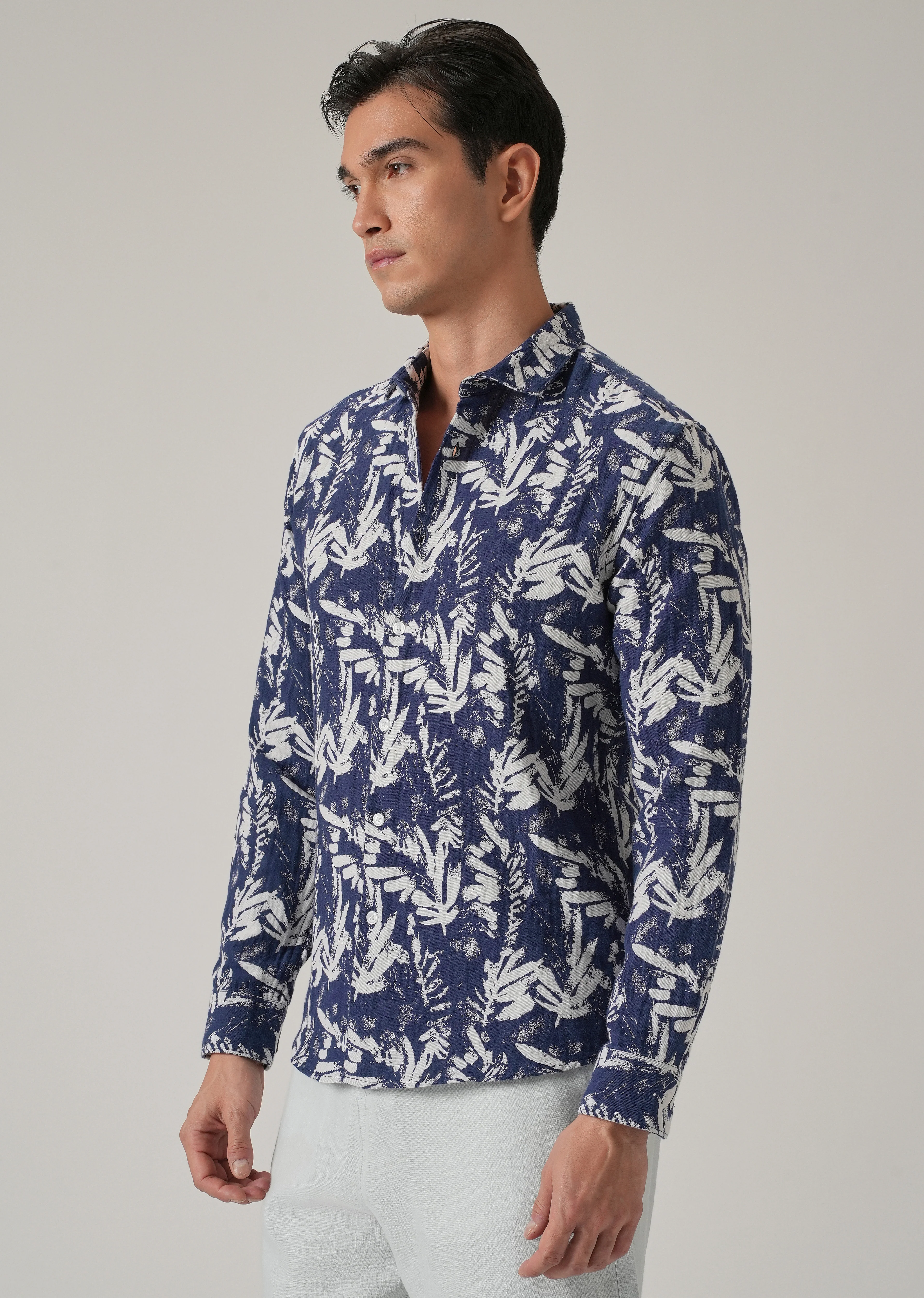 Indigo Leaf Pattern Shirt - Image 4