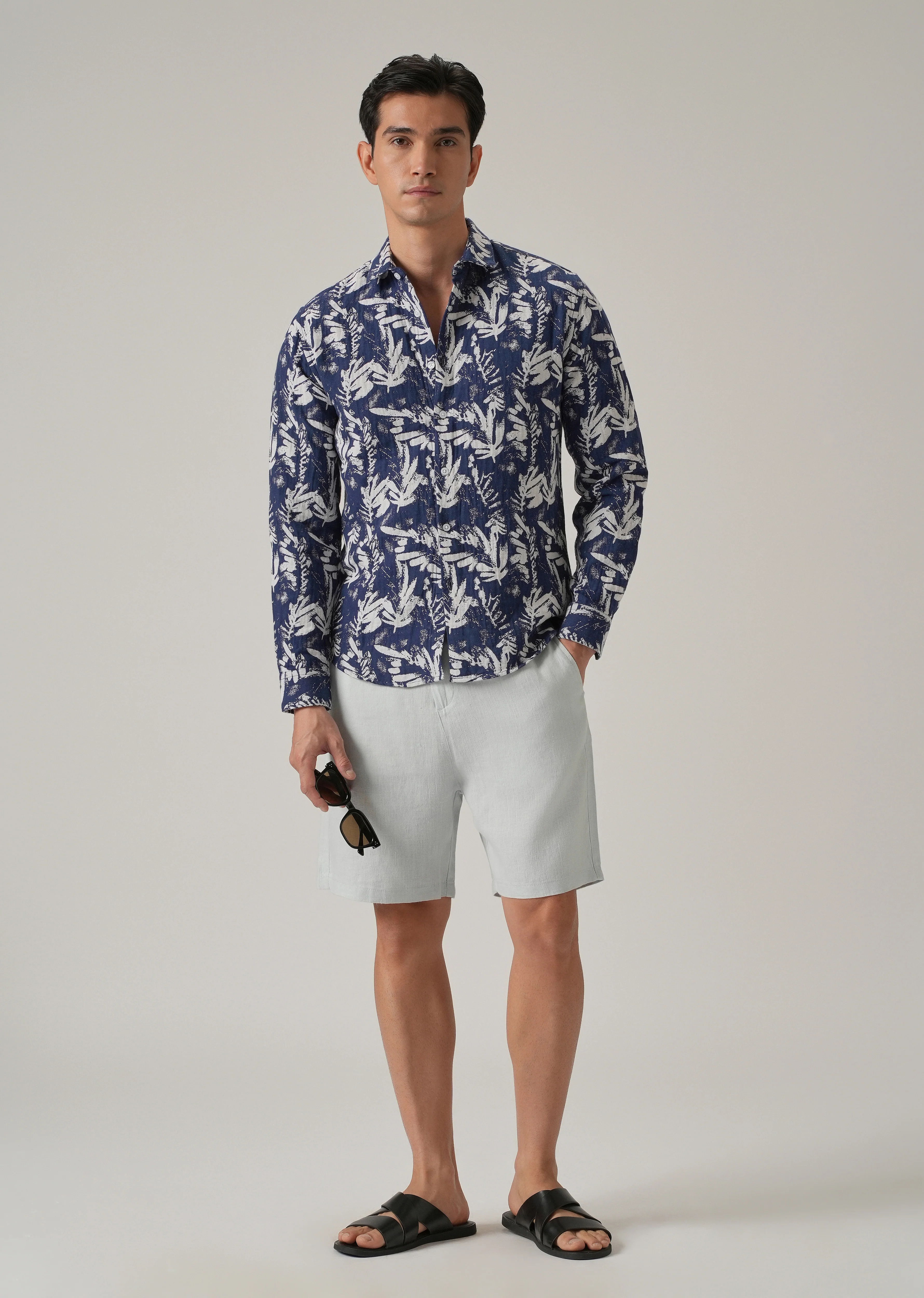 Indigo Leaf Pattern Shirt - Image 7