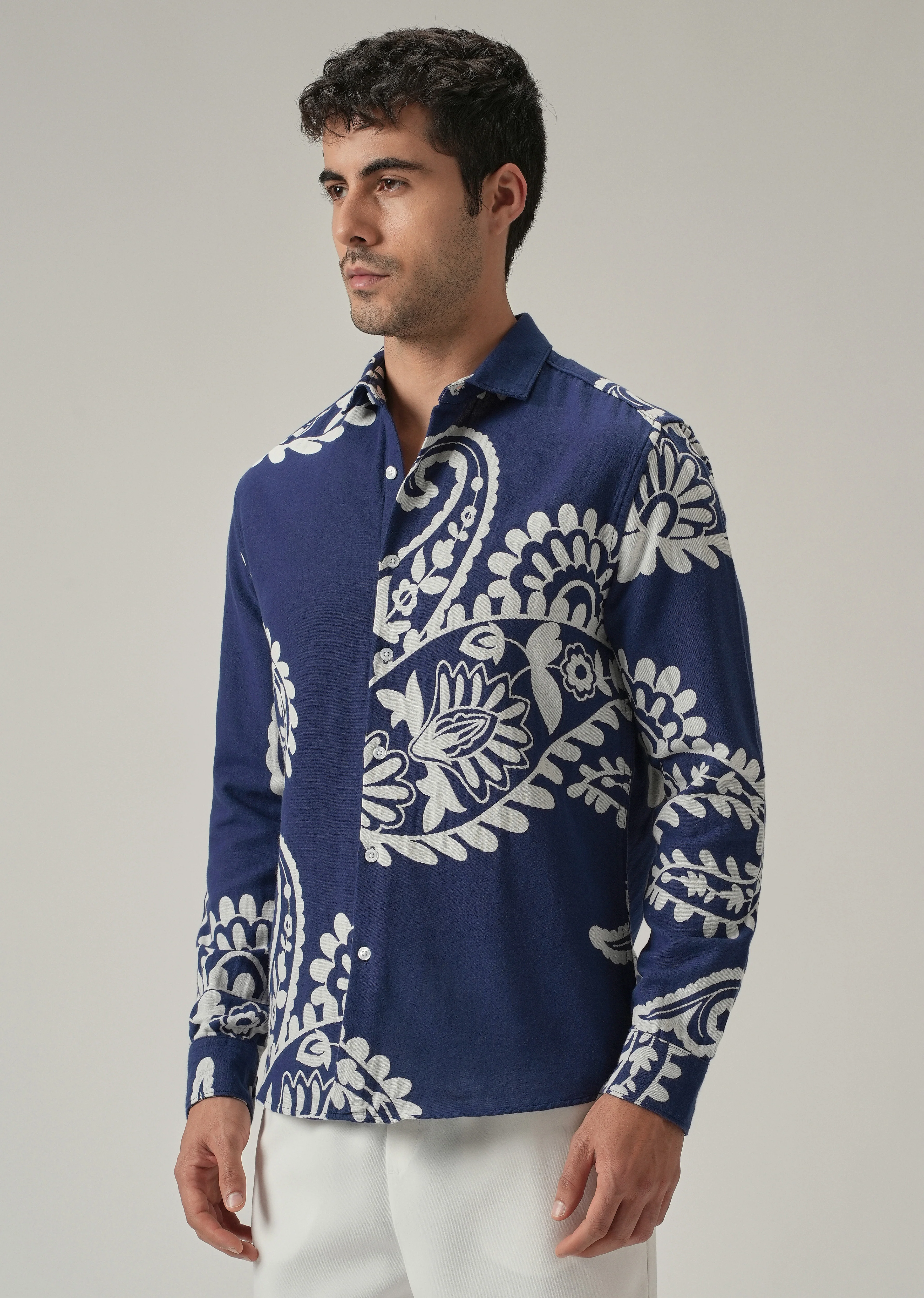 Indigo Paisley Pattern Shirt - Image 4