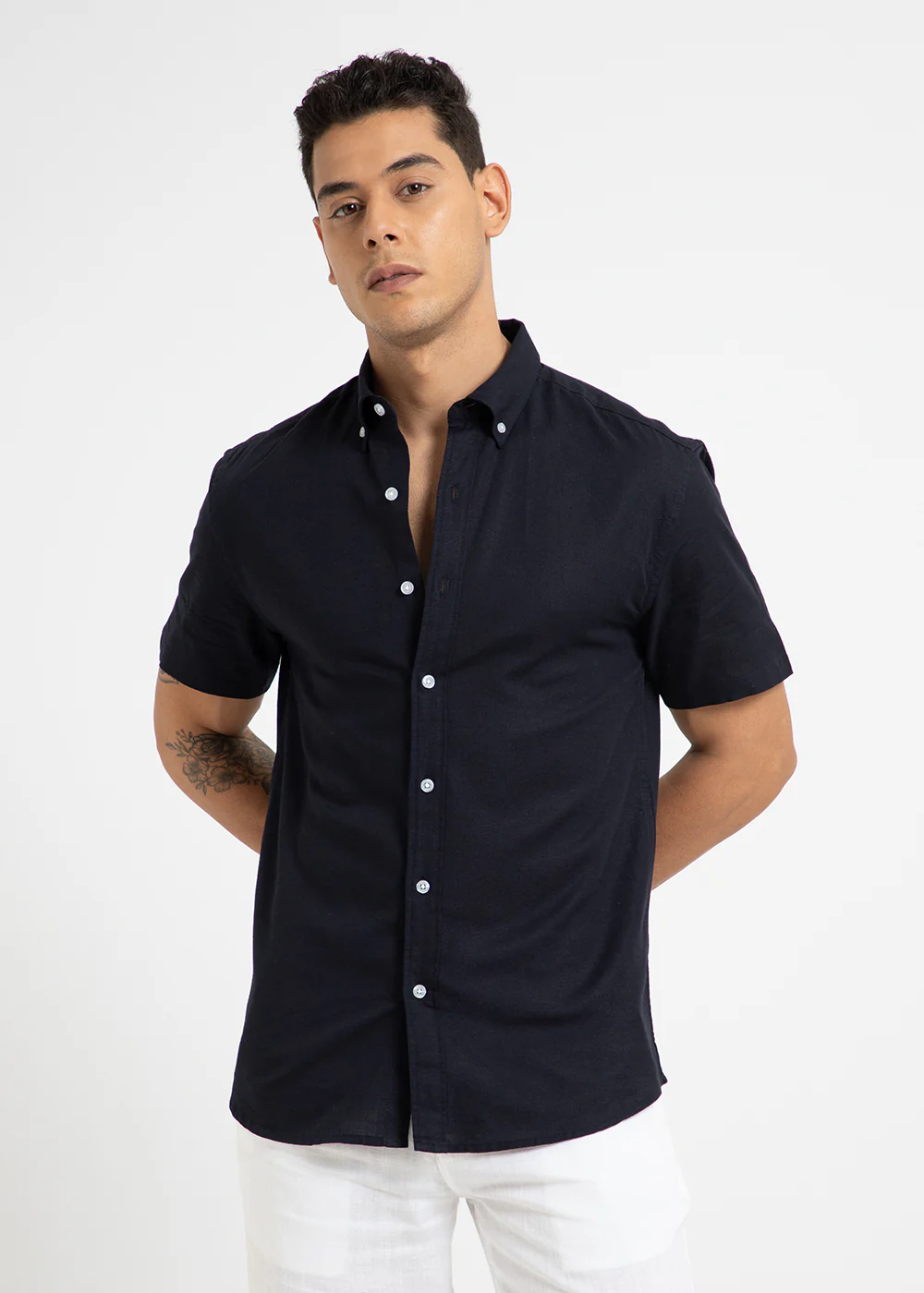 Ink Blue Cotton Linen Shirt - Image 3