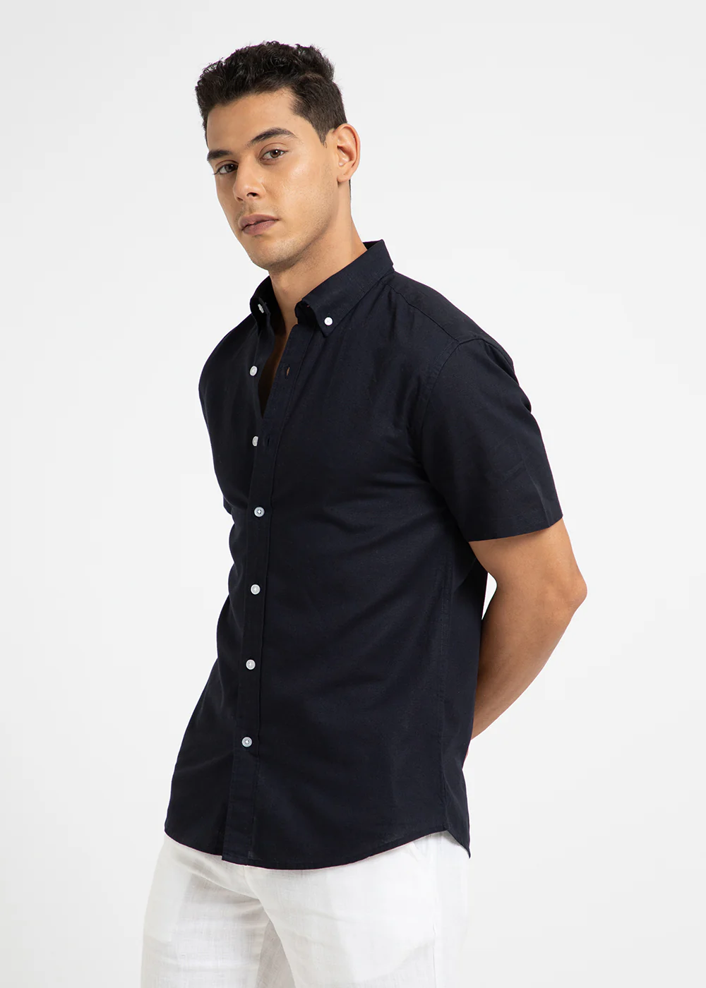Ink Blue Cotton Linen Shirt - Image 5
