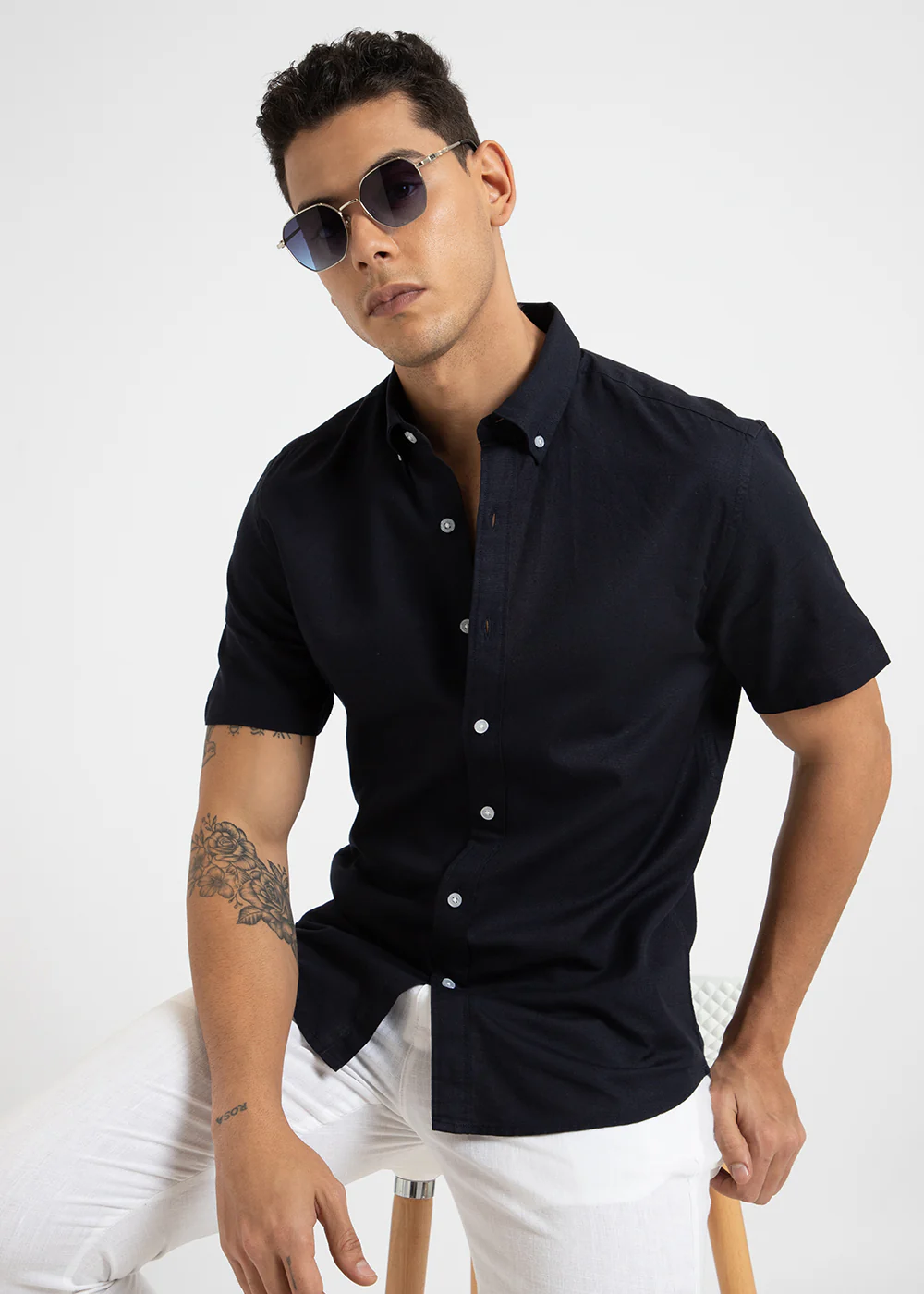 Ink Blue Cotton Linen Shirt - Image 6