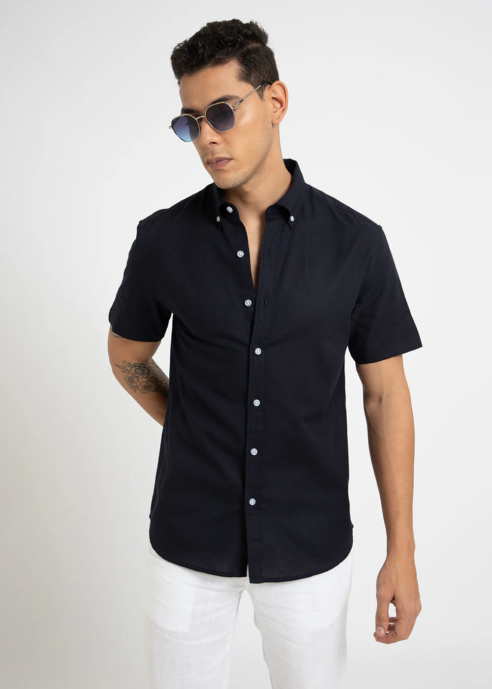 Ink Blue Cotton Linen Shirt - Image 7