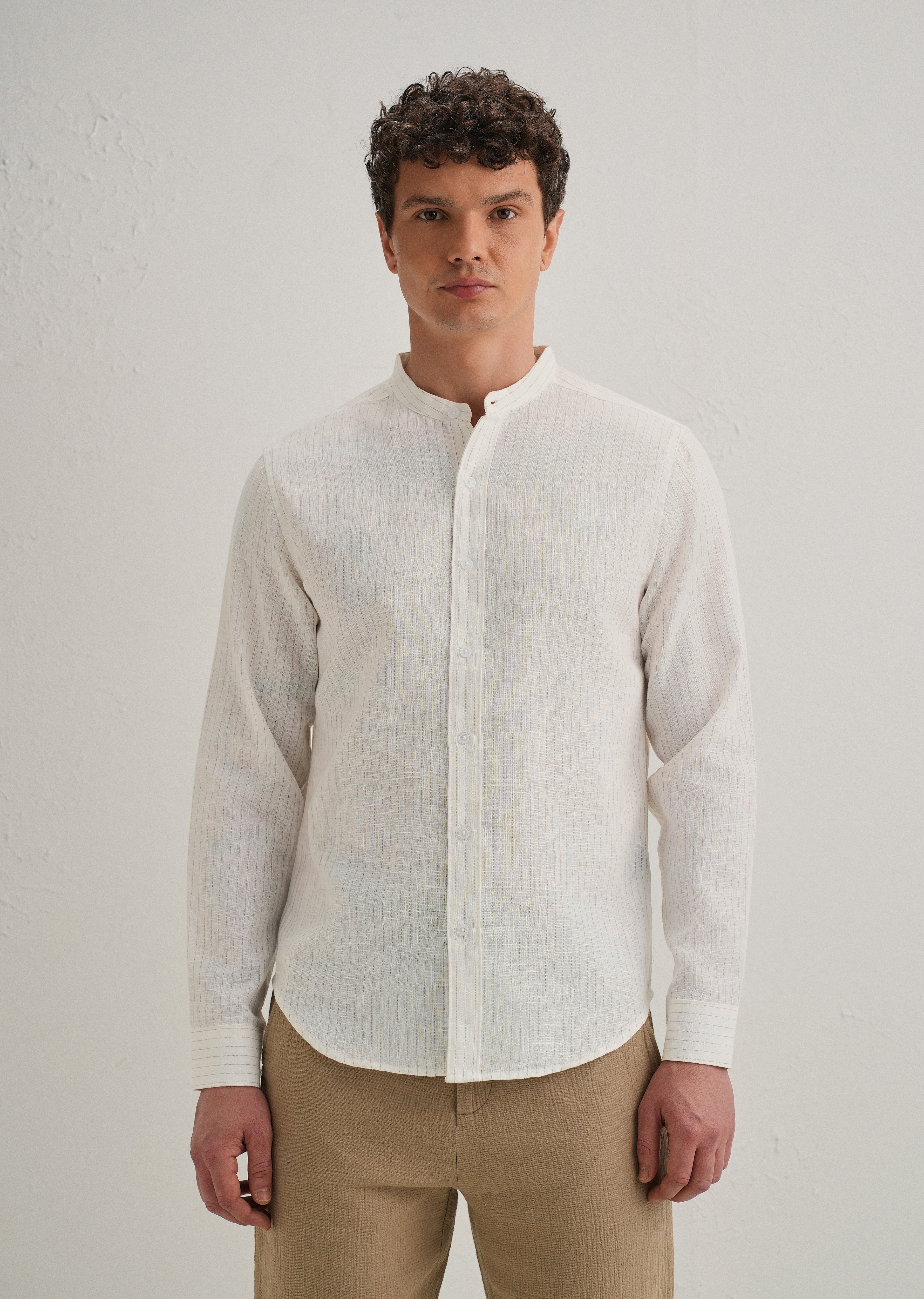 Ivory Cotton Blended Stripe Shirt - Image 3