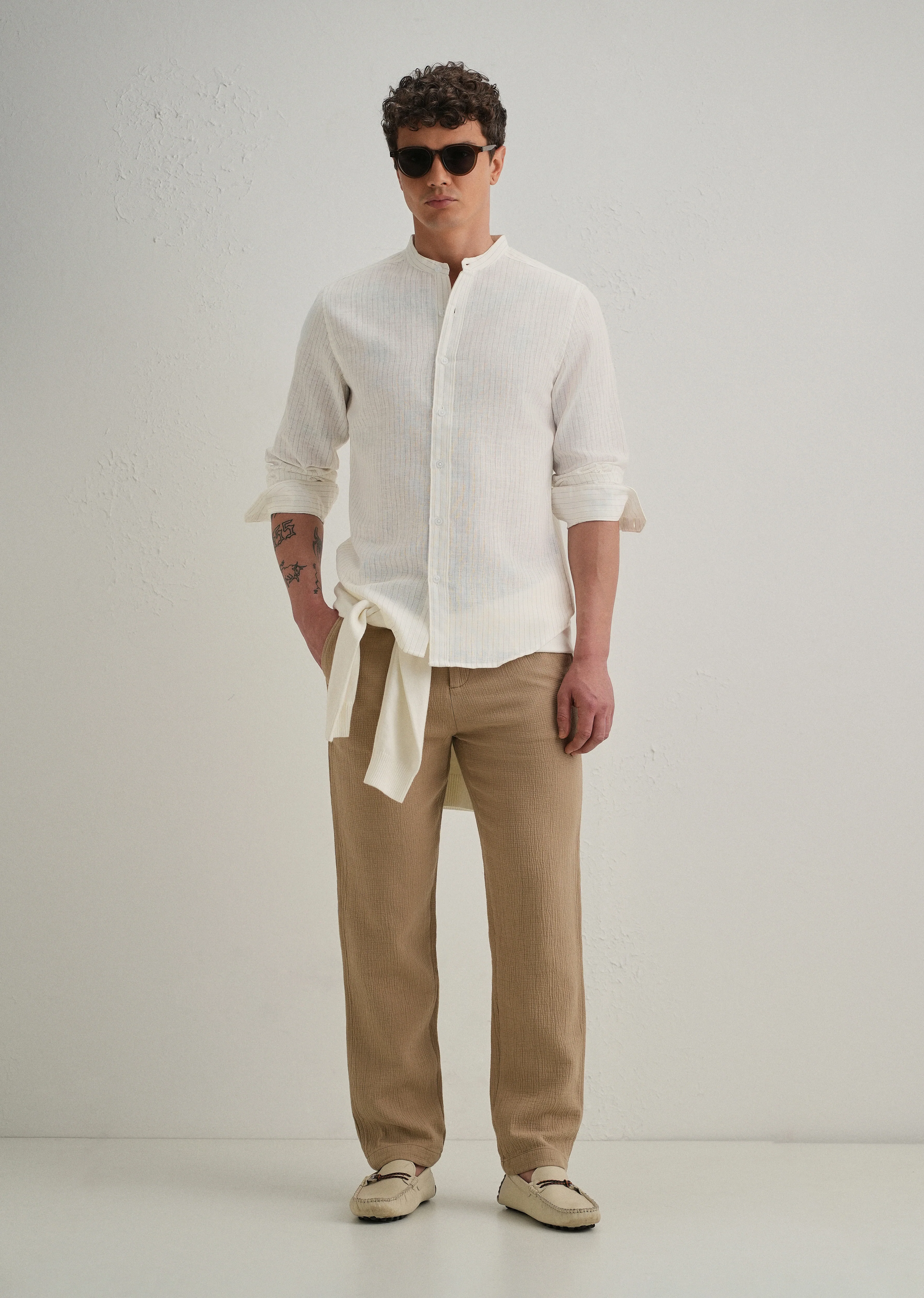 Ivory Cotton Blended Stripe Shirt - Image 6