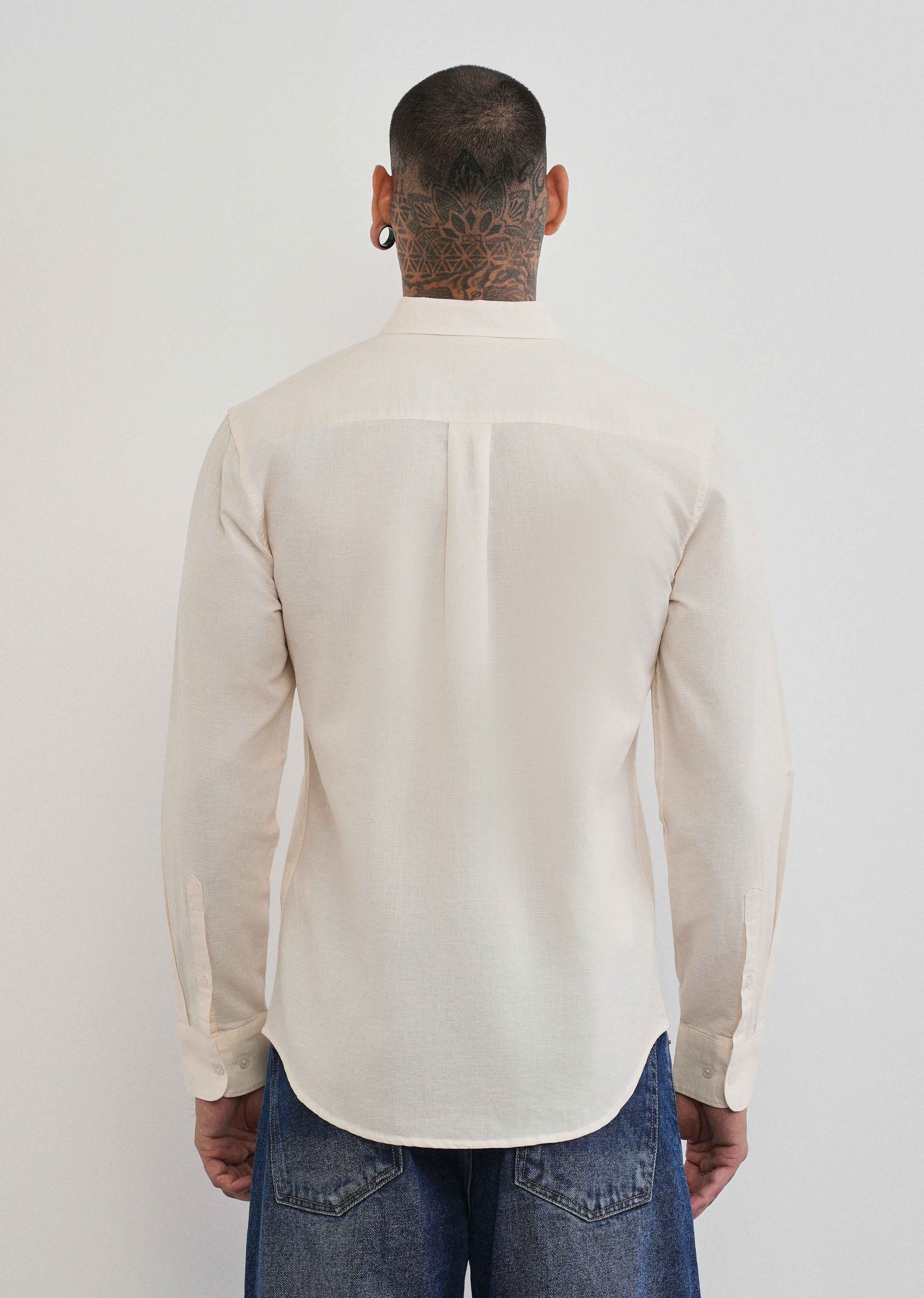 Ivory Cotton Linen Plain Shirt - Image 2
