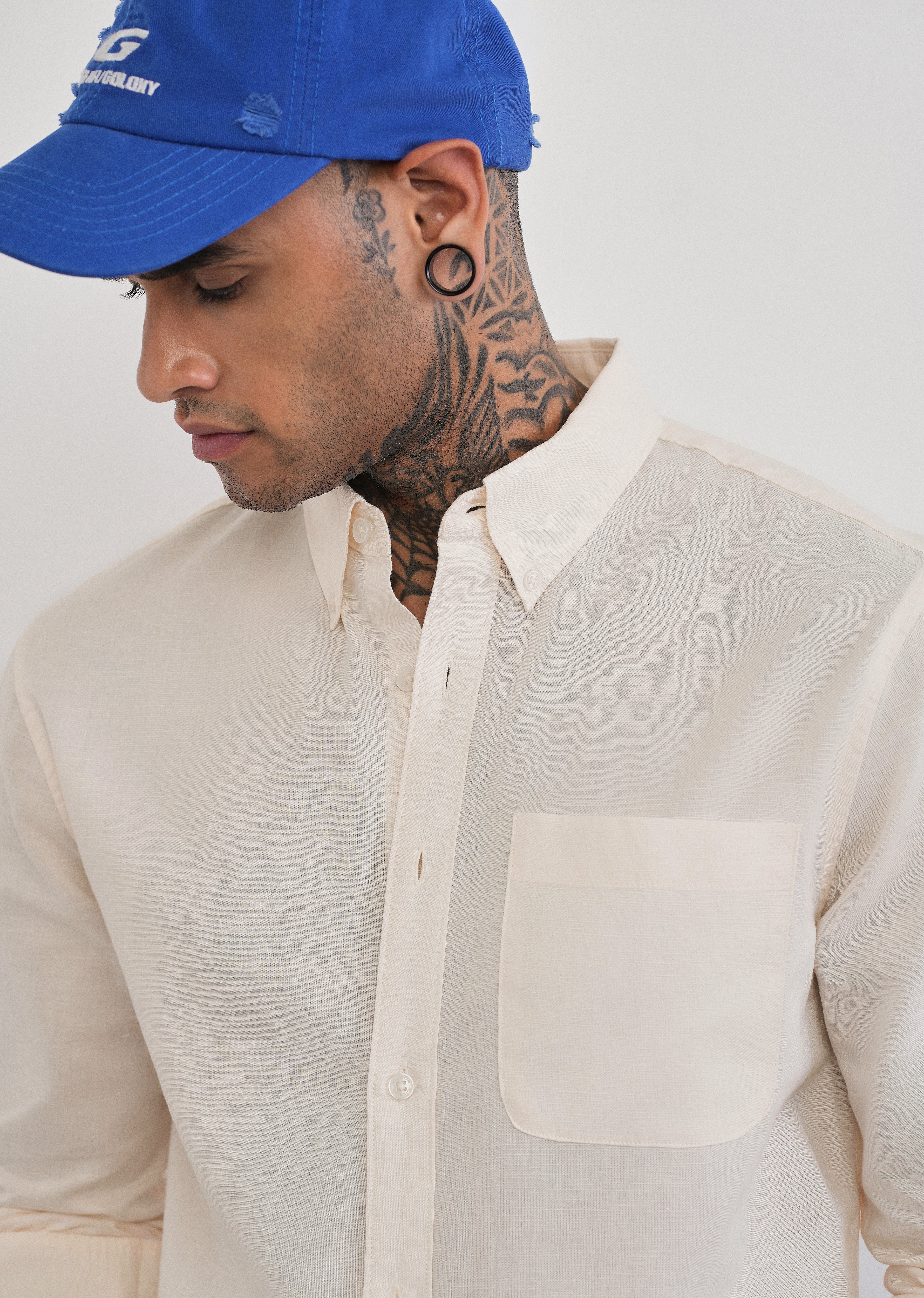 Ivory Cotton Linen Plain Shirt - Image 5