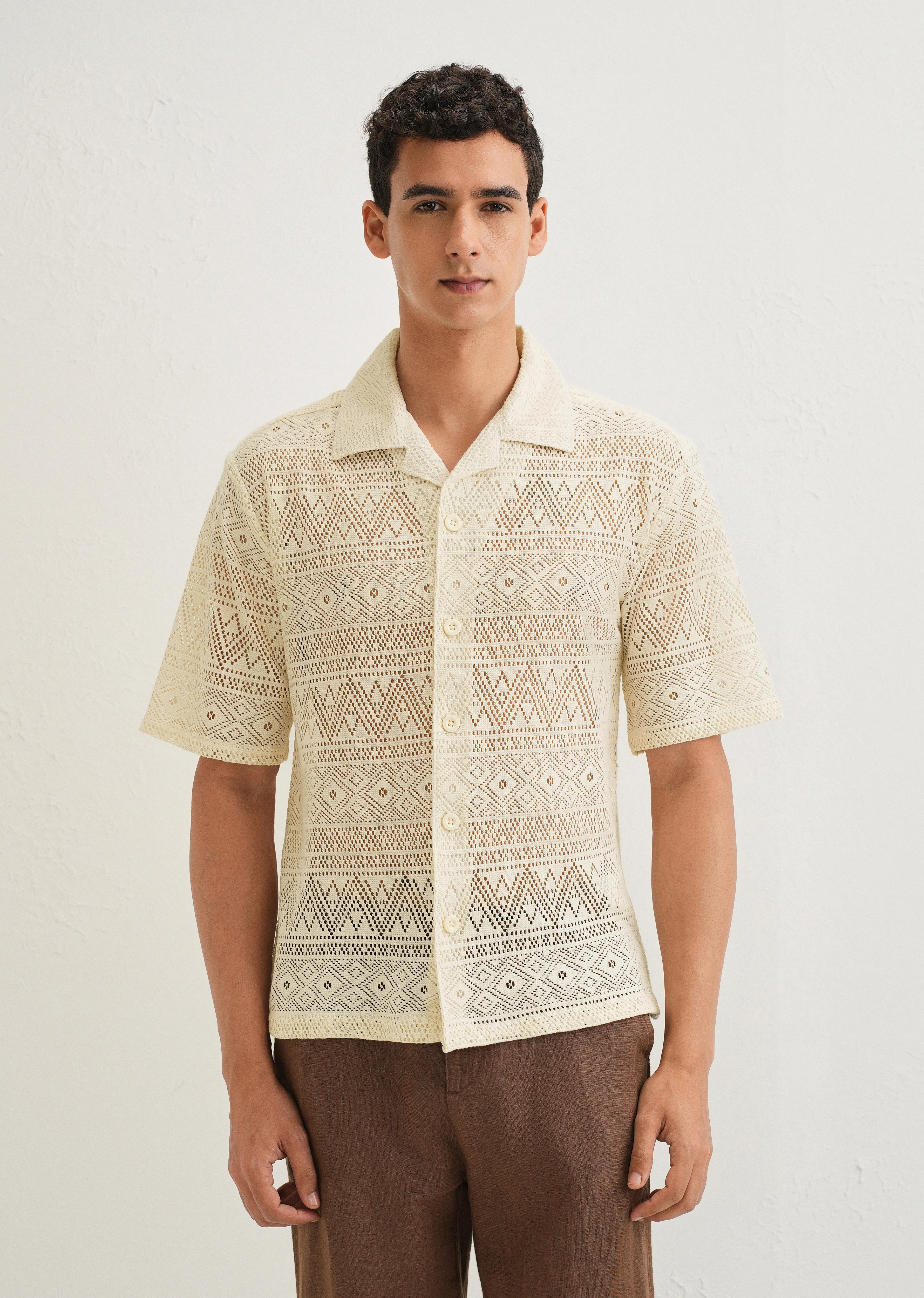 Ivory Cream Crochet Shirt - Image 3