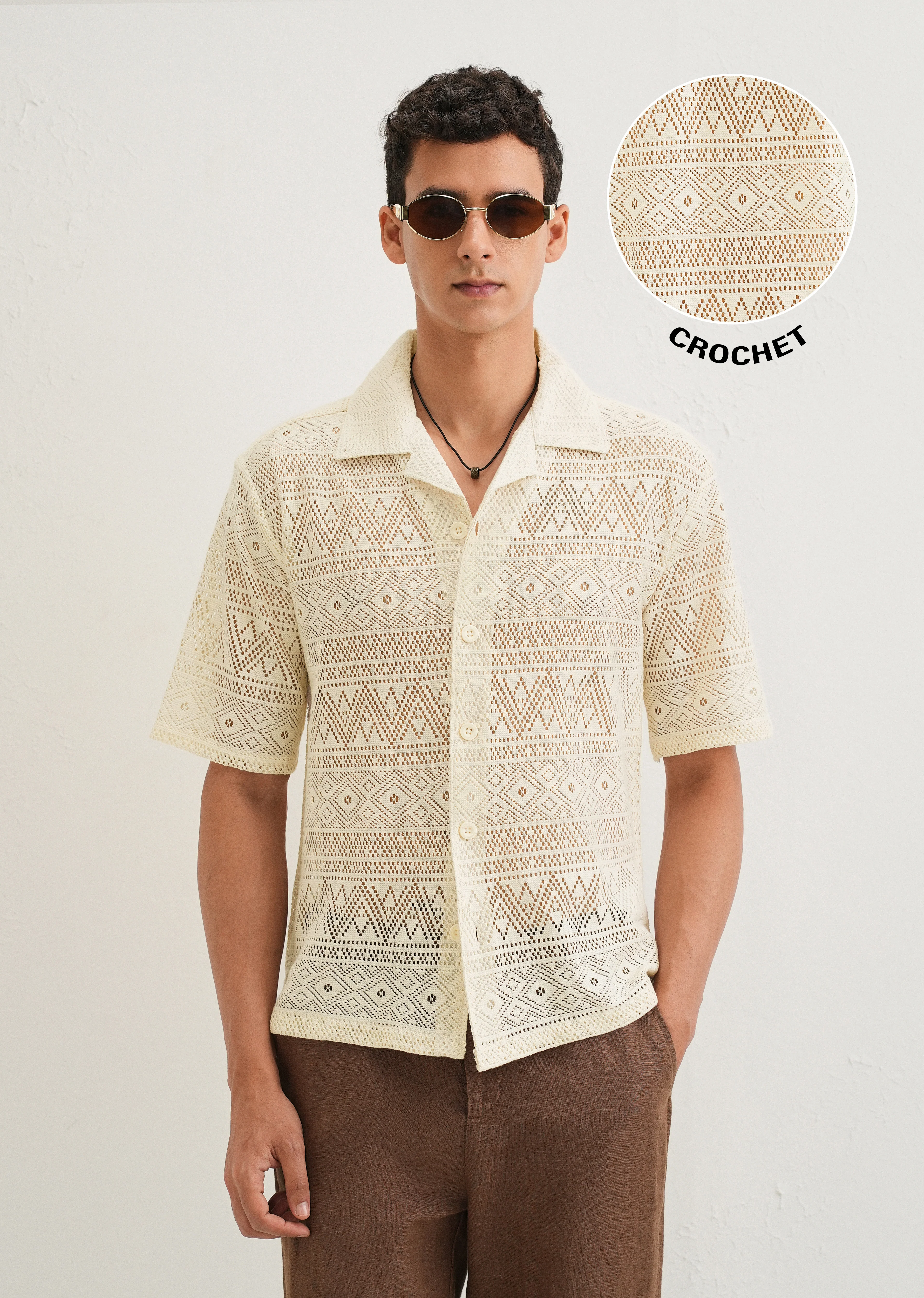 Ivory Cream Crochet Shirt - Image 7