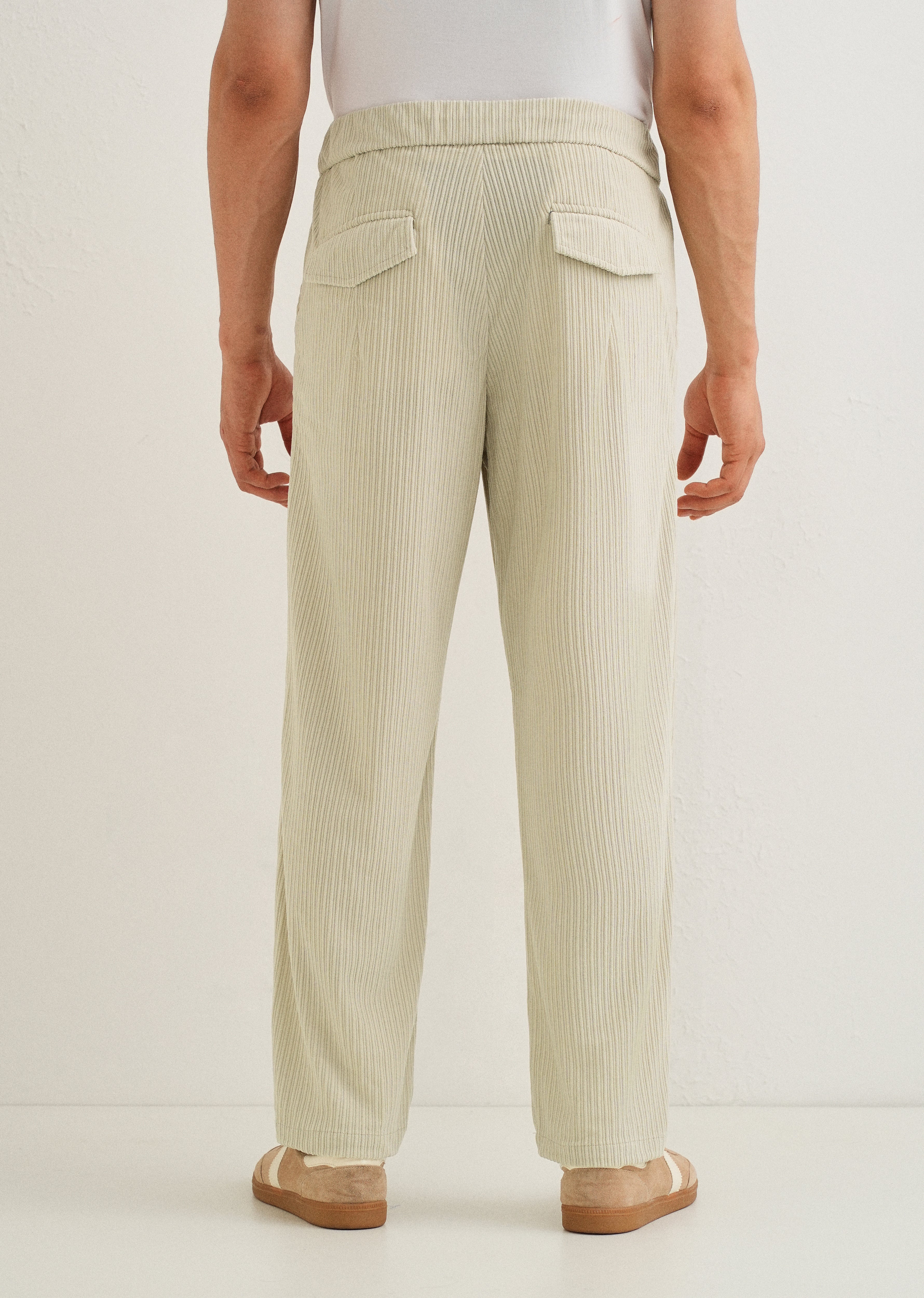 Ivory Cream Drawstring Corduroy Pant - Image 2