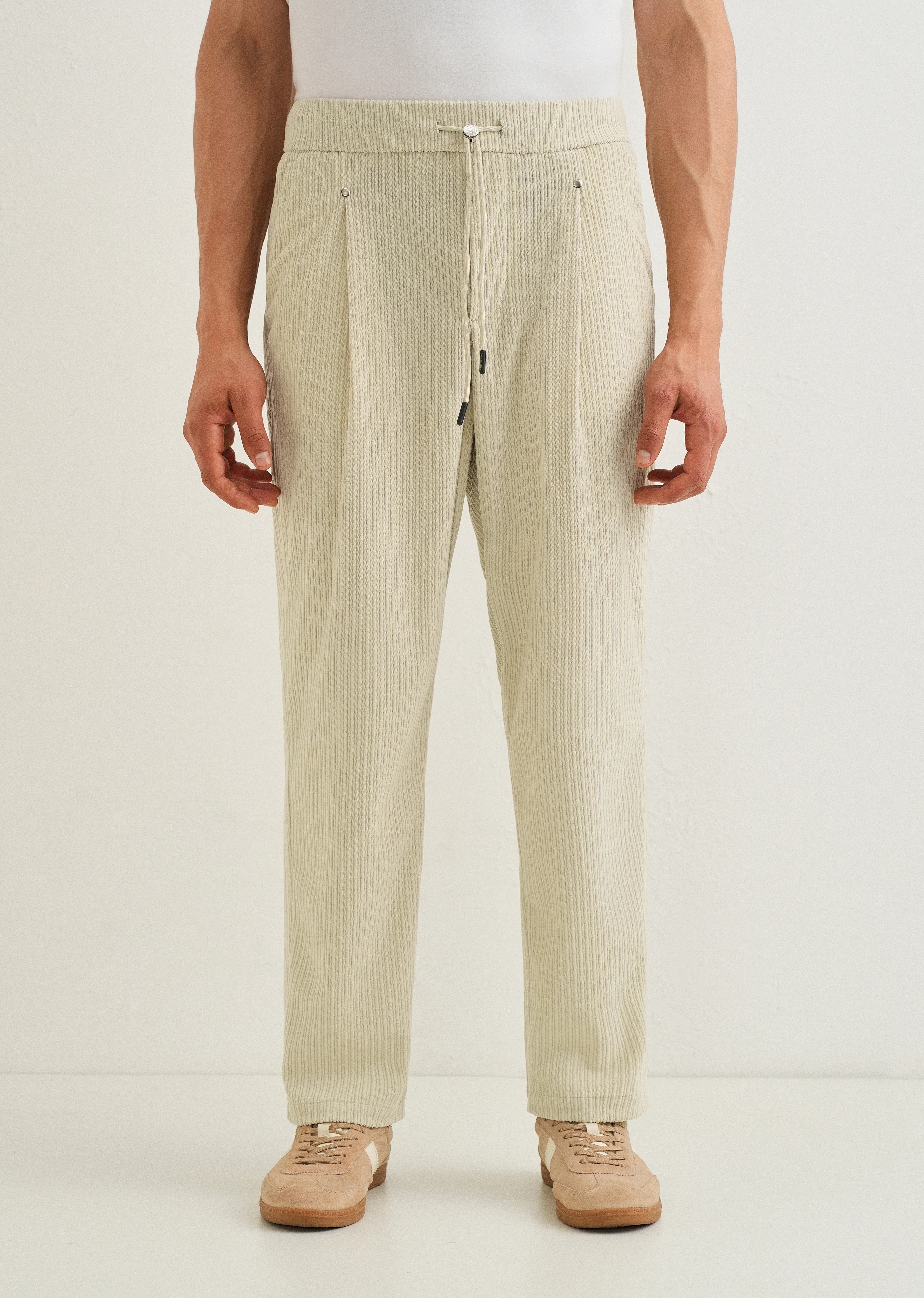 Ivory Cream Drawstring Corduroy Pant - Image 3