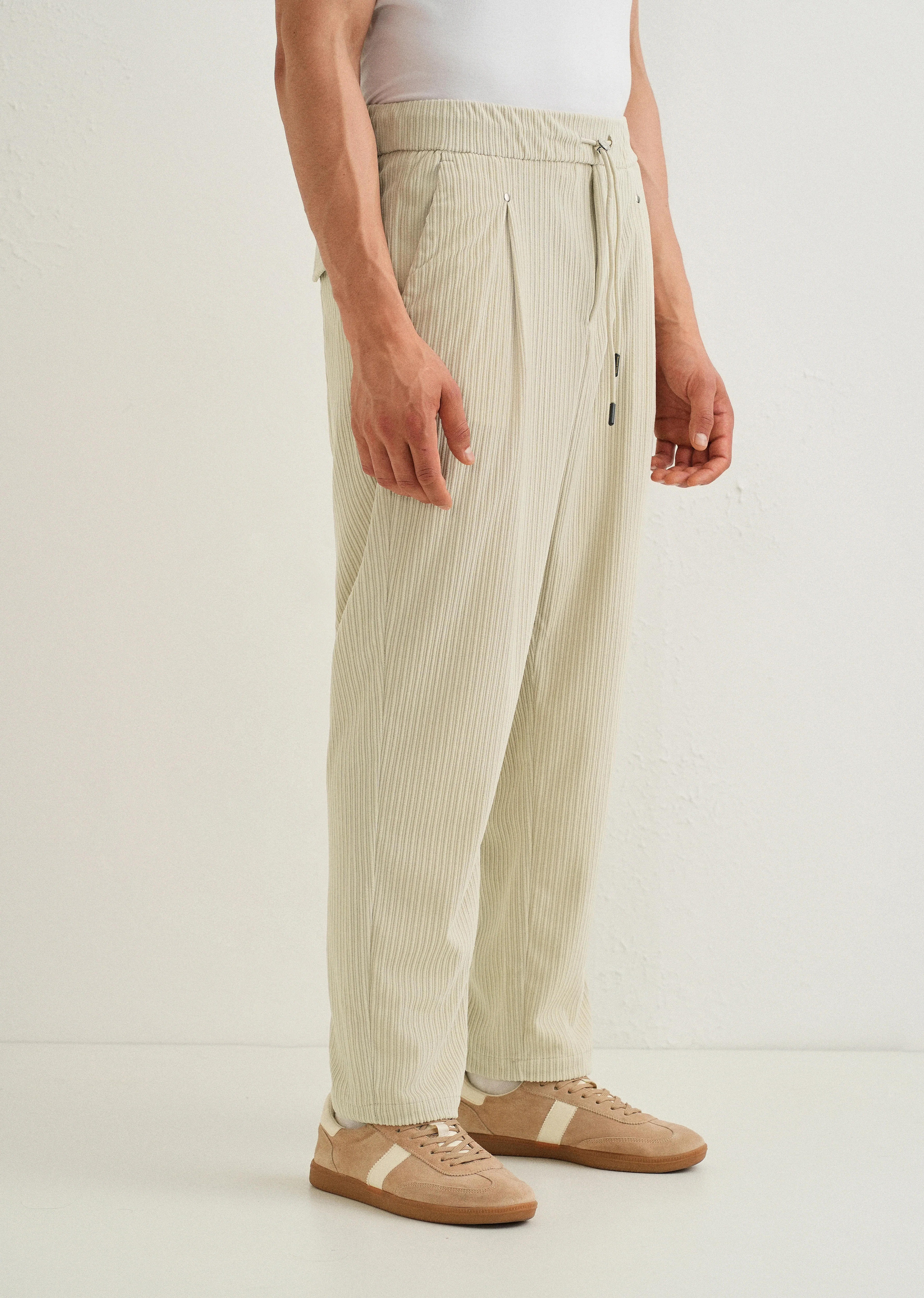 Ivory Cream Drawstring Corduroy Pant - Image 4