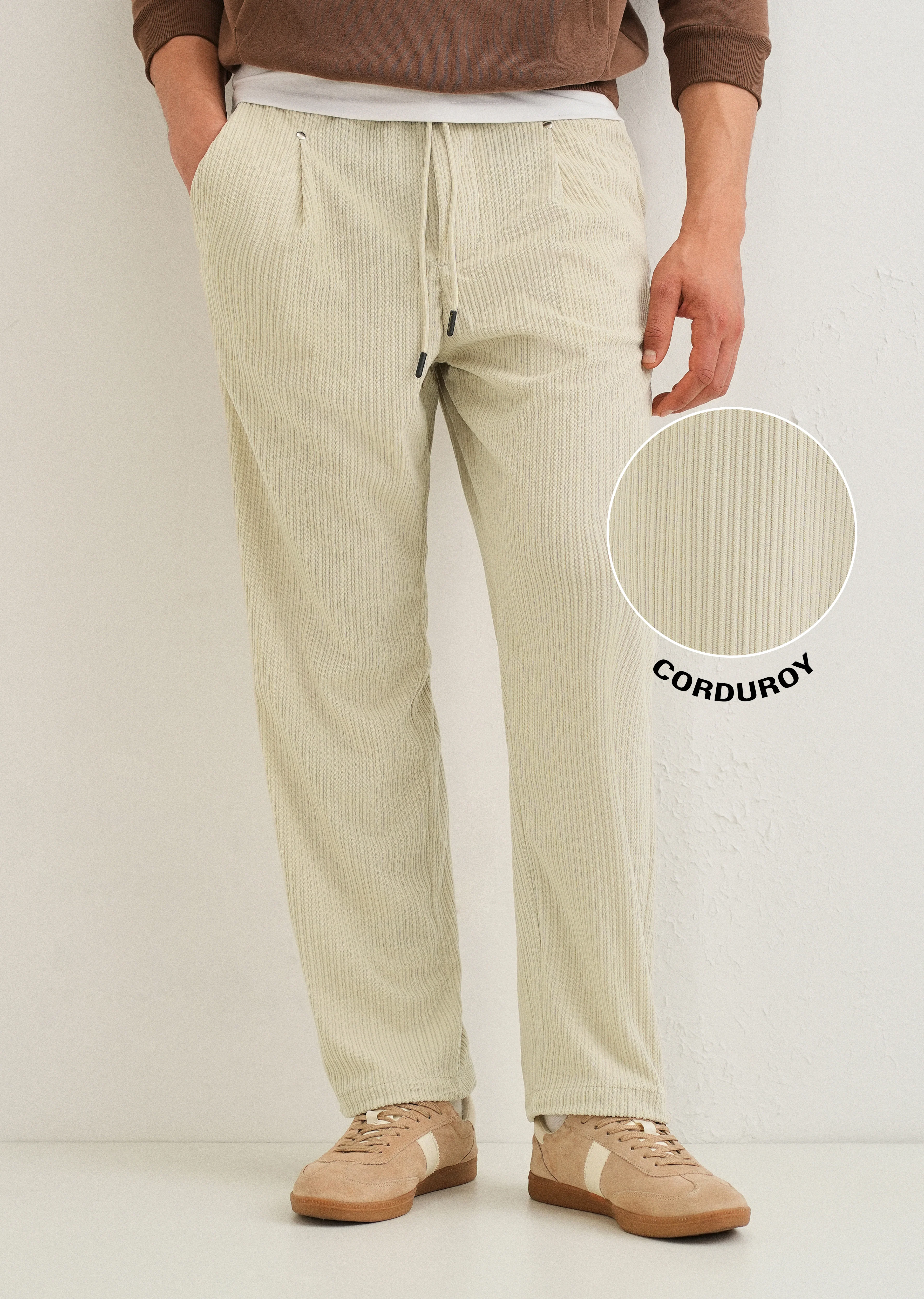 Ivory Cream Drawstring Corduroy Pant - Image 7