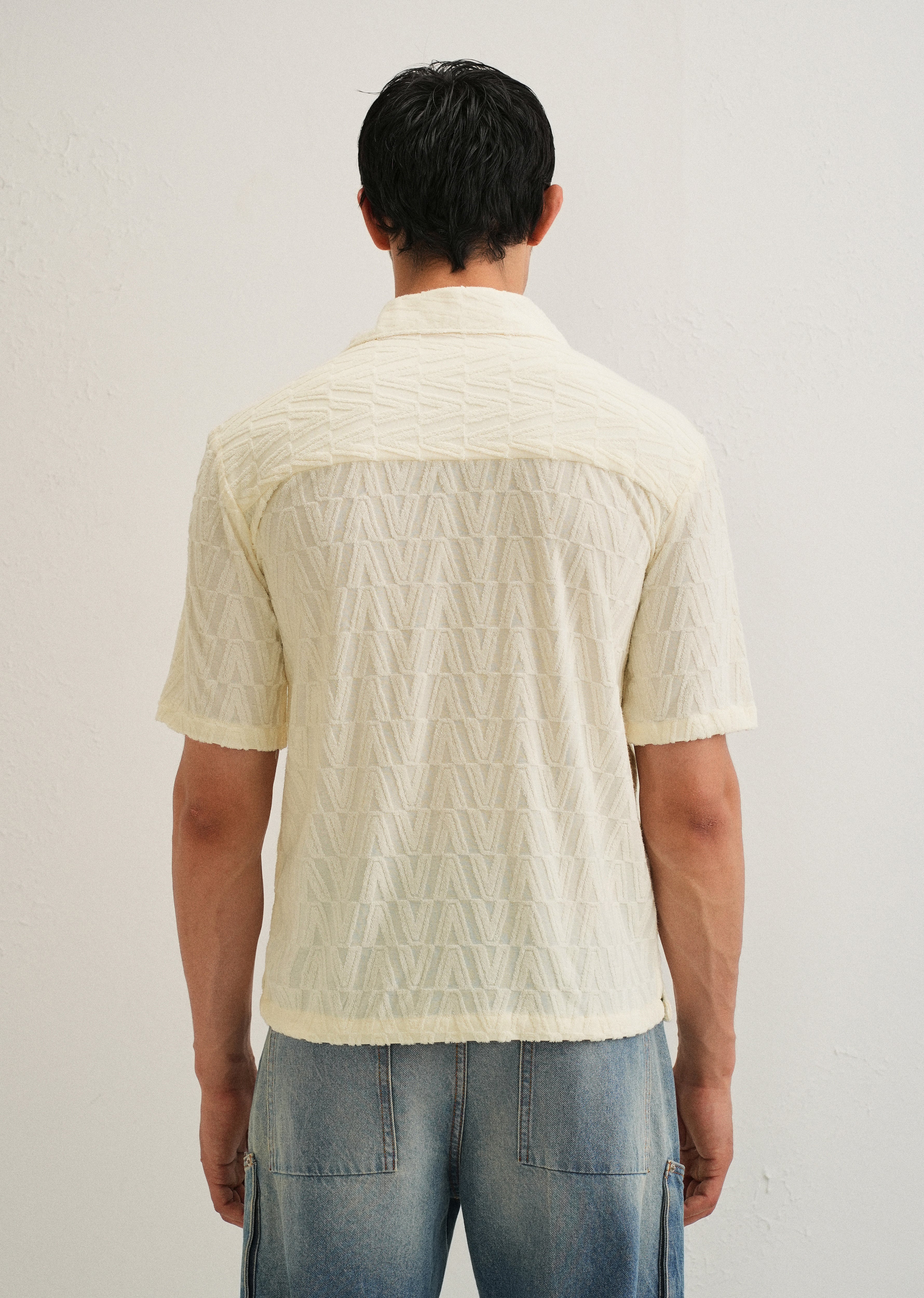 Ivory Cream Jacquard Knitted Shirt - Image 2