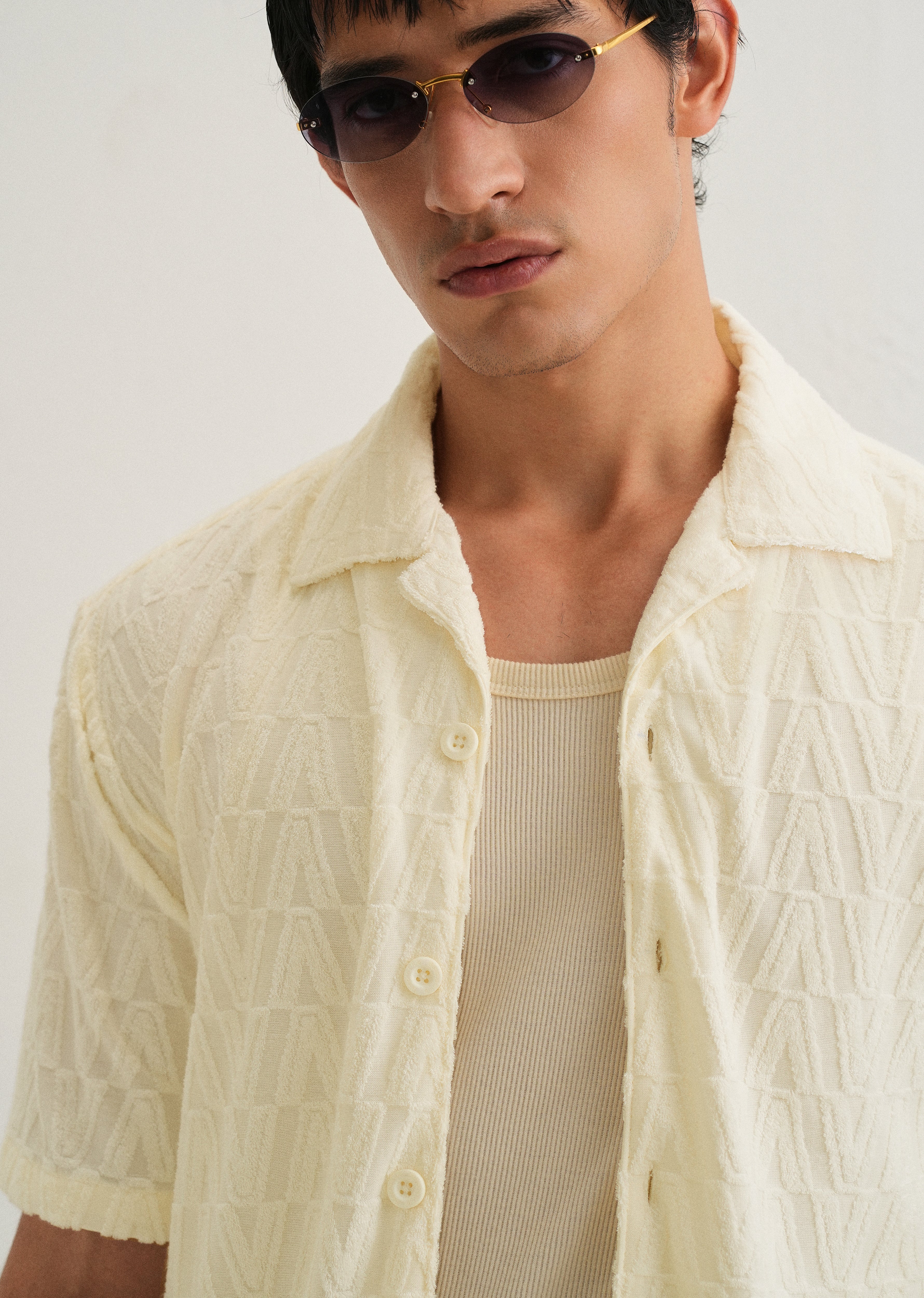 Ivory Cream Jacquard Knitted Shirt - Image 5