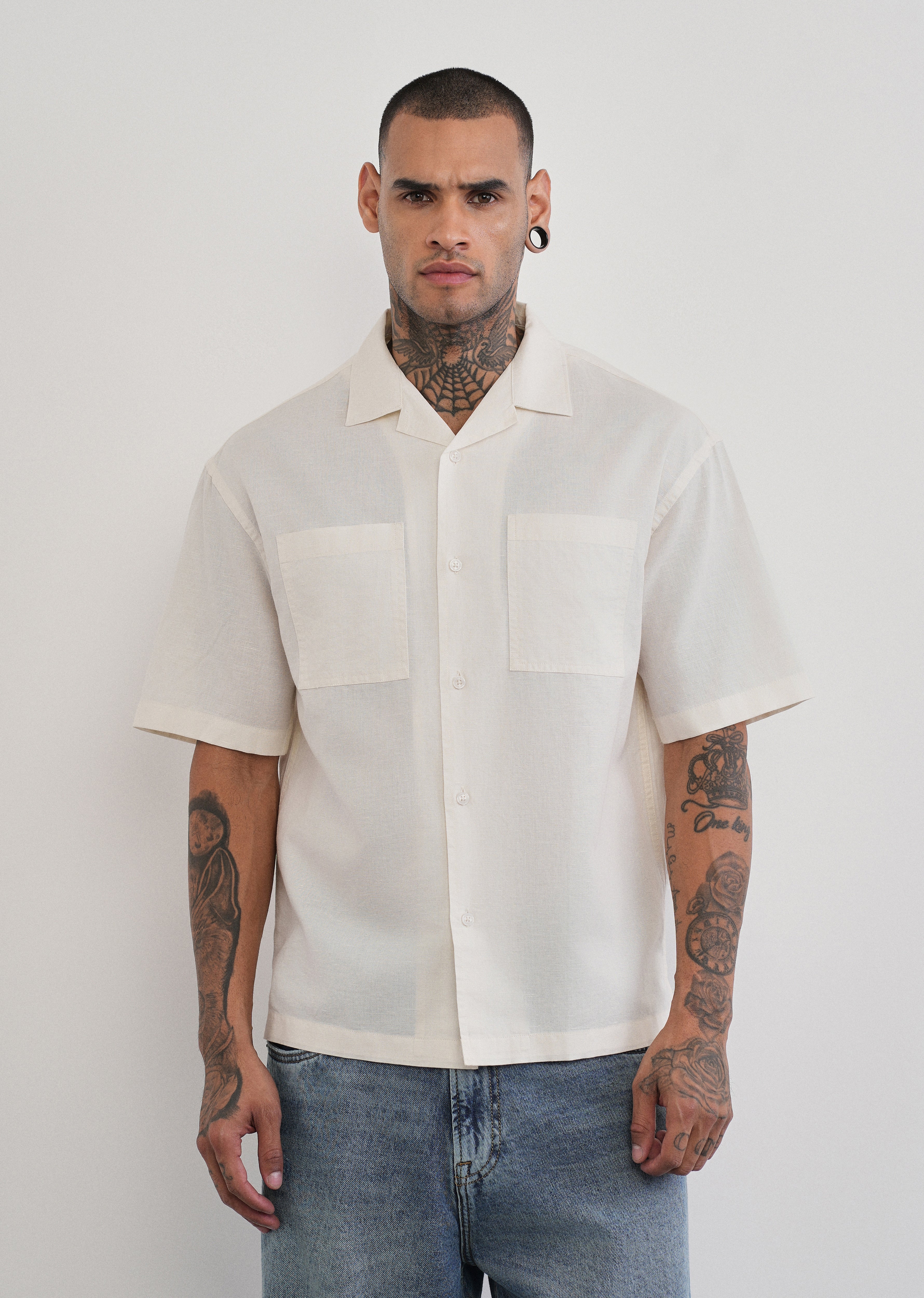 Ivory Double Pocket Cotton Linen Shirt - Image 5
