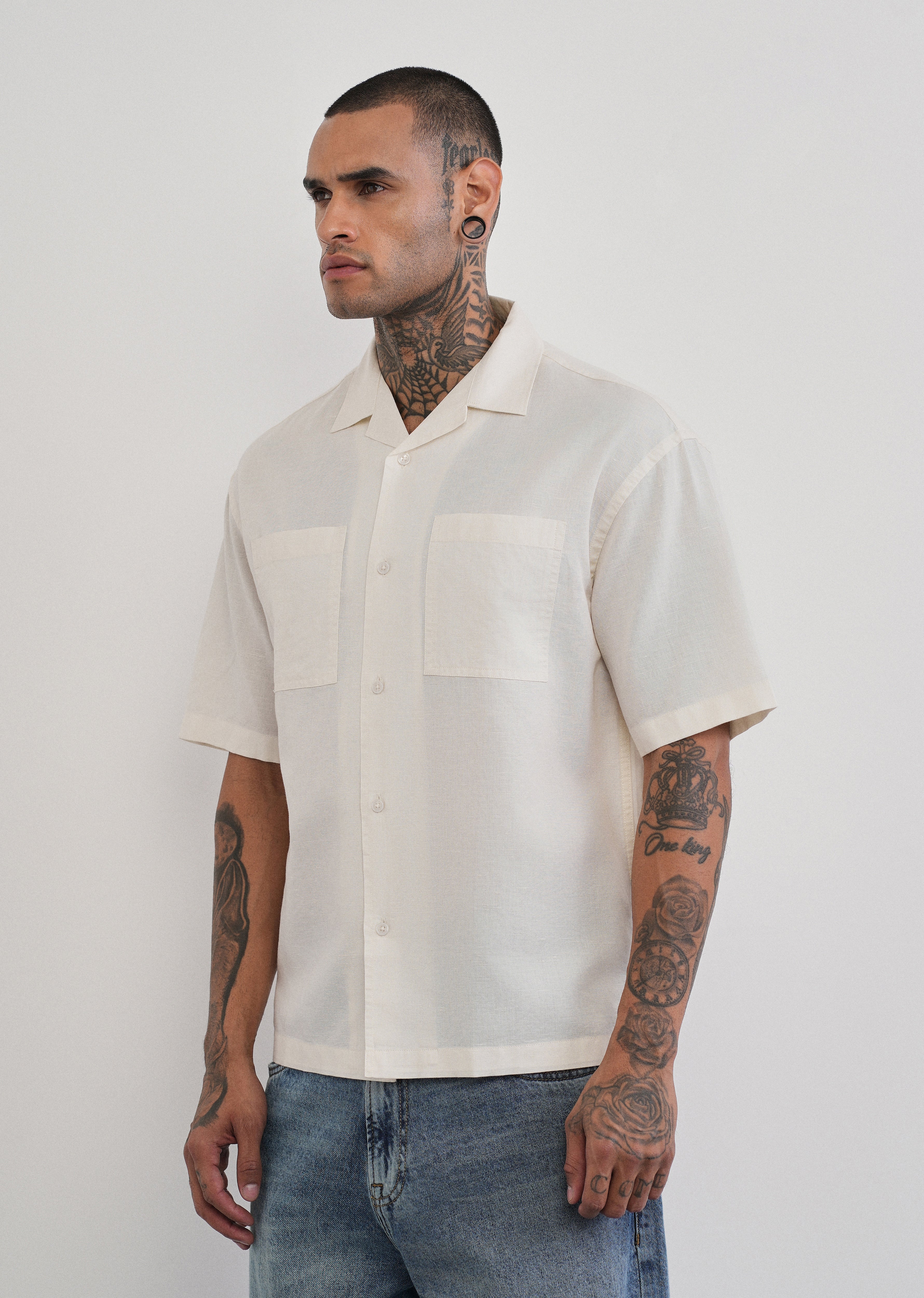 Ivory Double Pocket Cotton Linen Shirt - Image 6