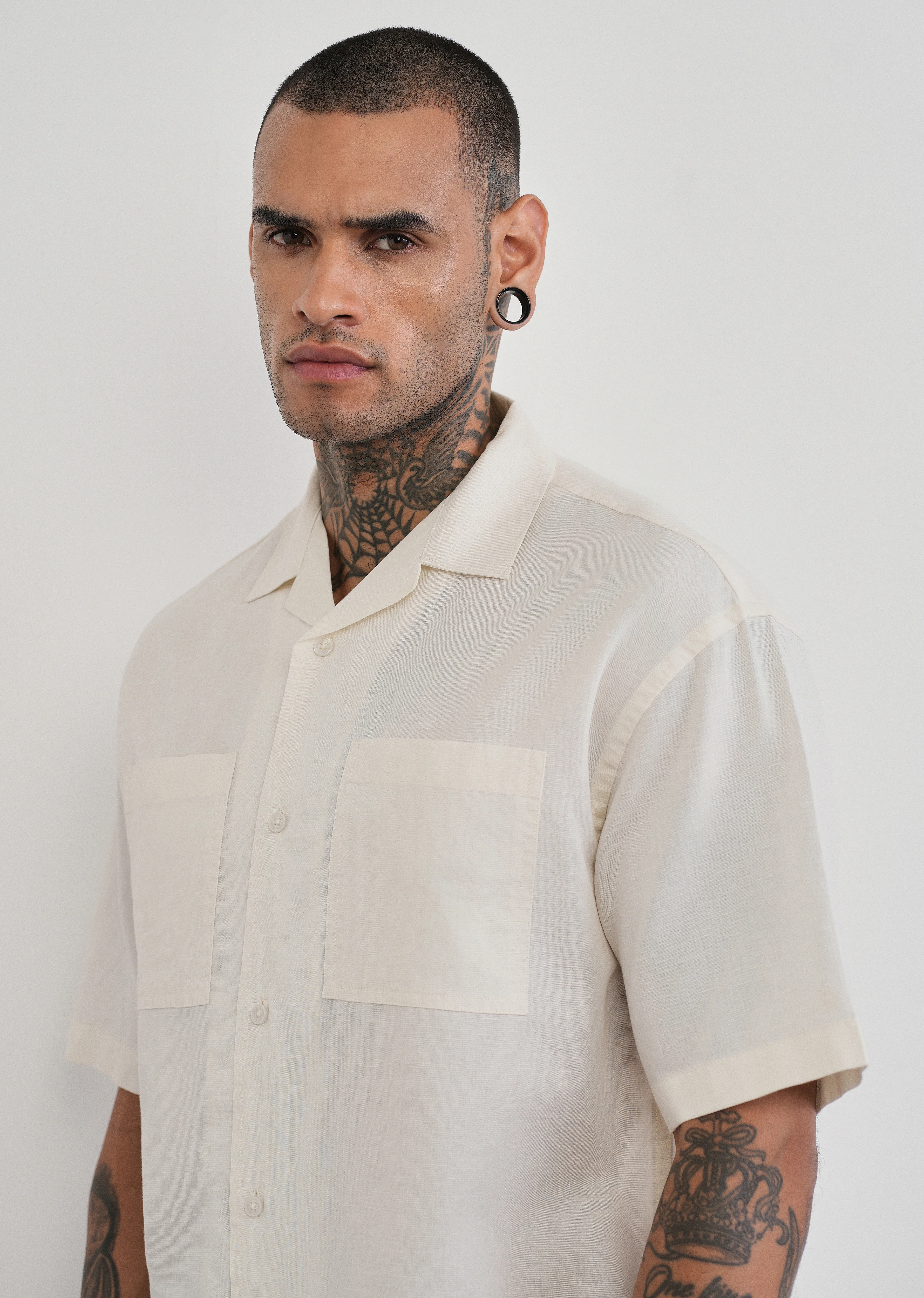 Ivory Double Pocket Cotton Linen Shirt - Image 7