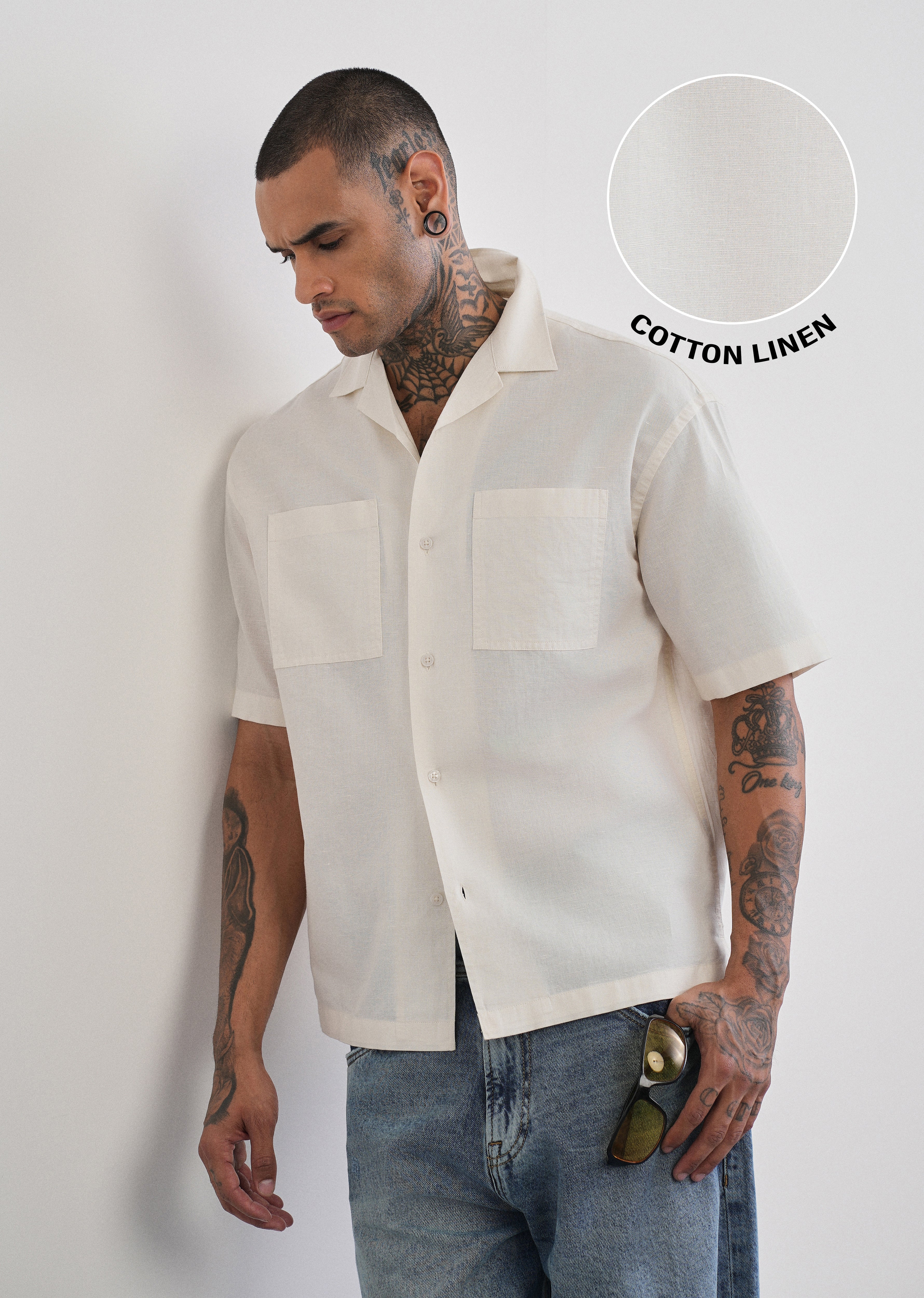 Ivory Double Pocket Cotton Linen Shirt - Image 9