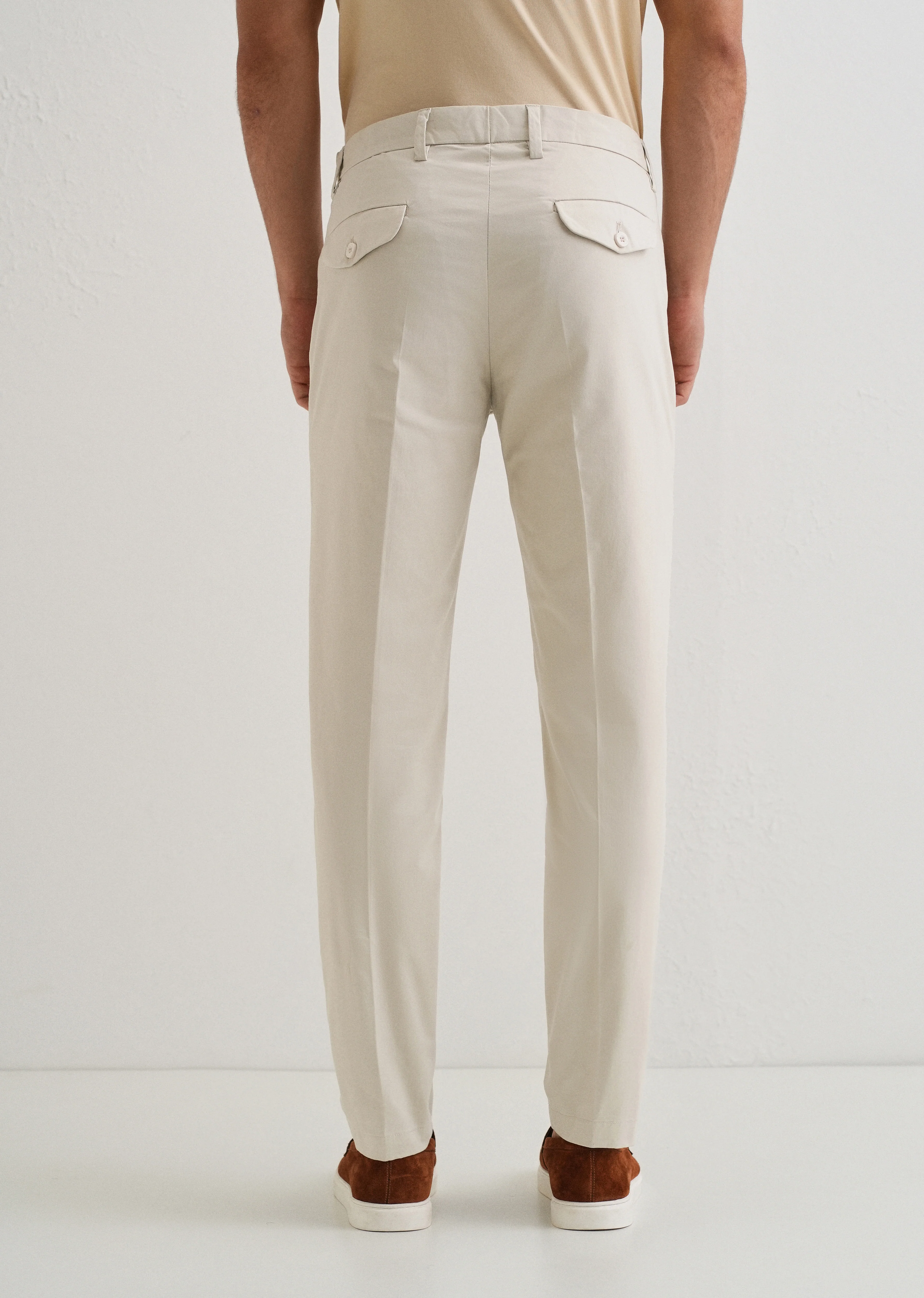 Ivory Plain Pleated Chinos - Image 2