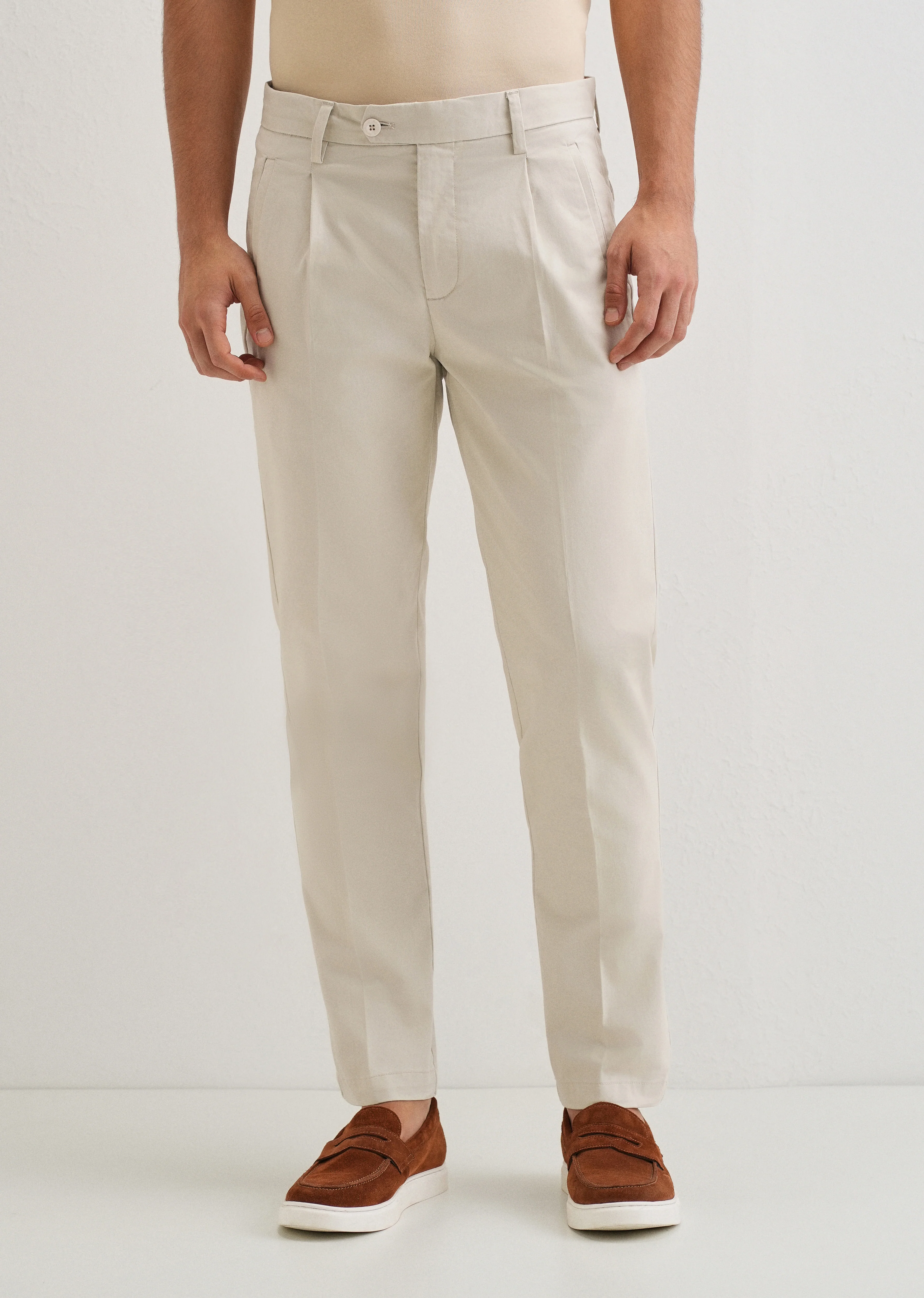 Ivory Plain Pleated Chinos - Image 3