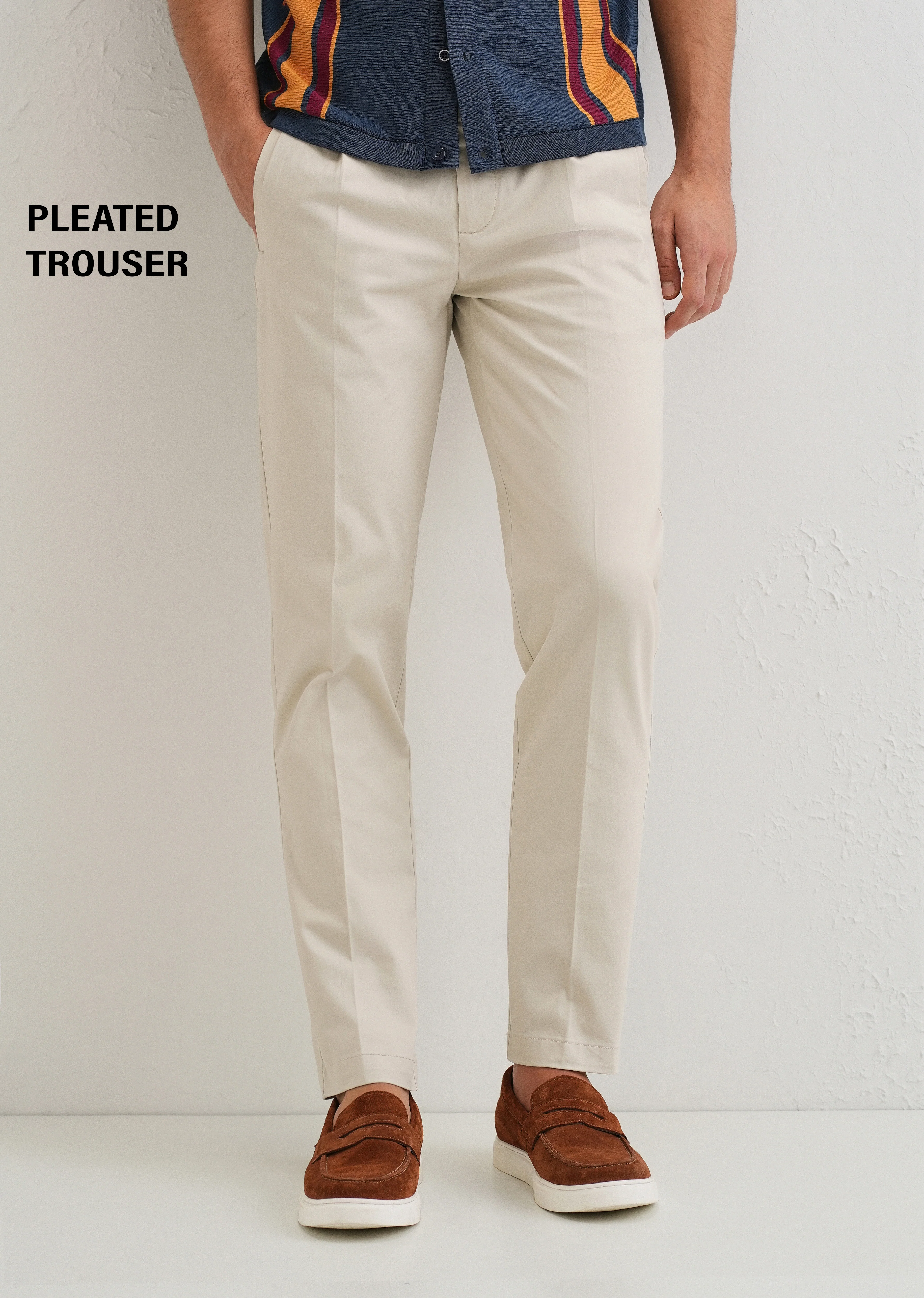 Ivory Plain Pleated Chinos - Image 7