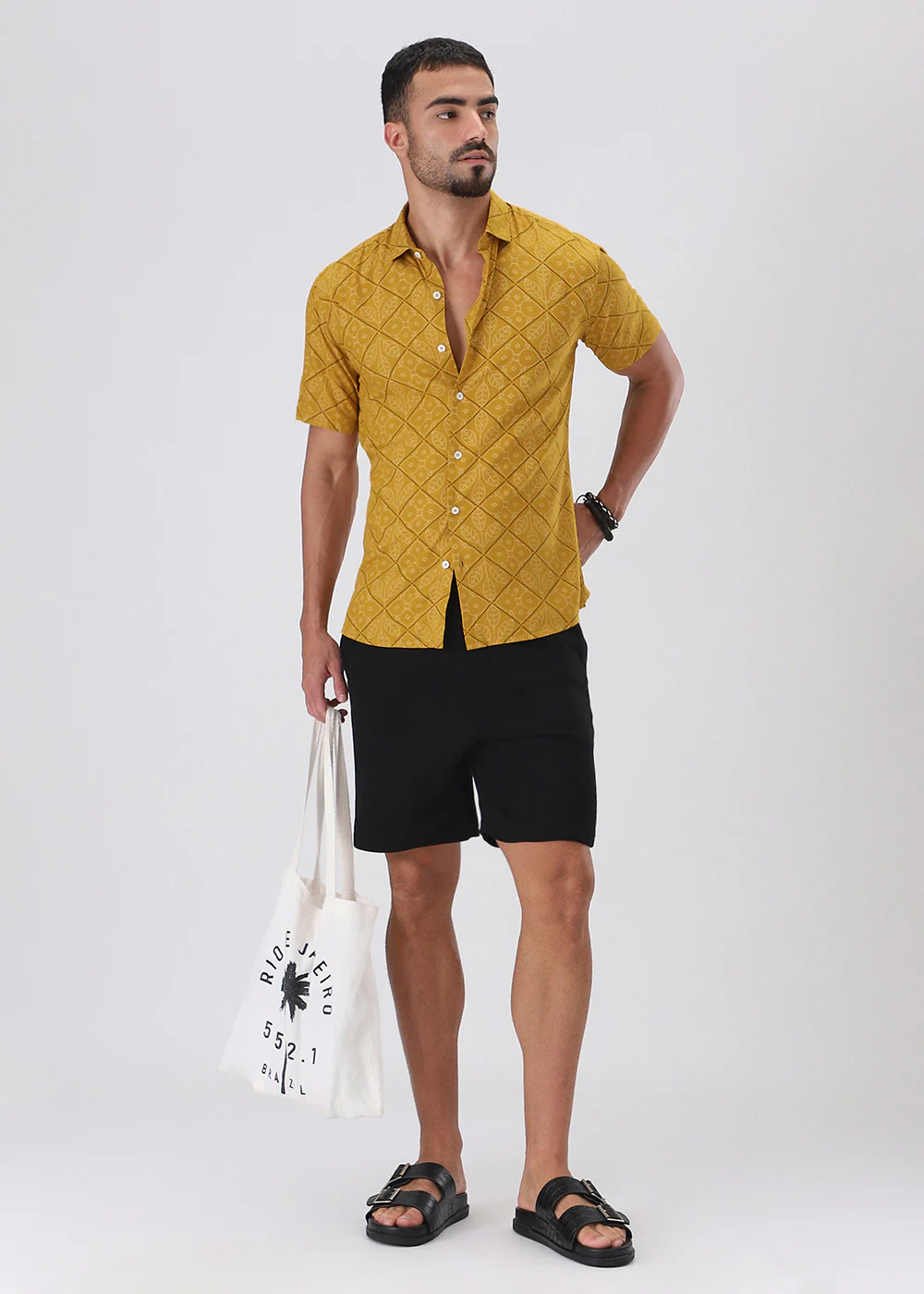 Jacquard Leaf Print Half Sleeve Shirt - Image 6