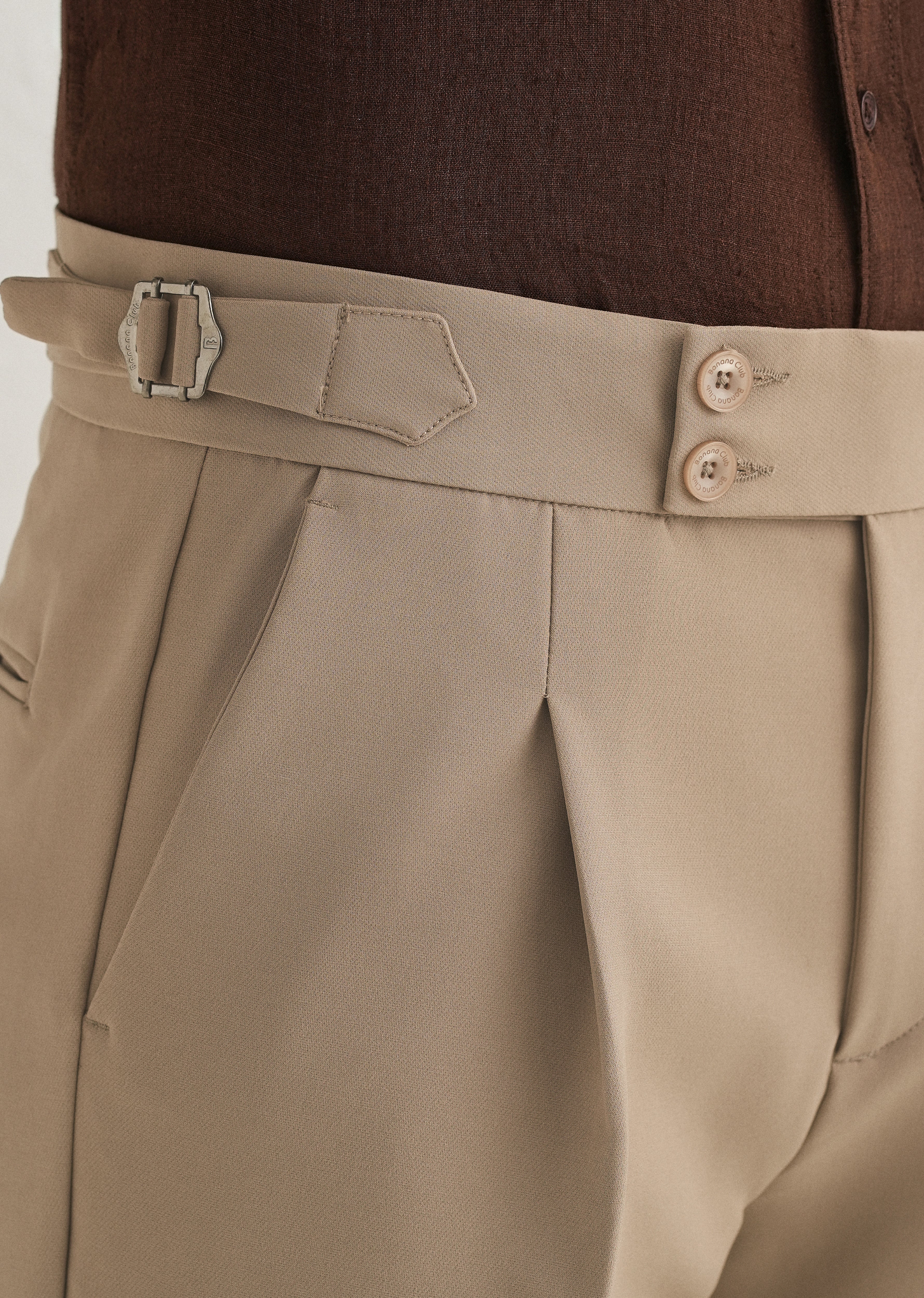 Khaki Beige Pleated Gurkha Pant - Image 6