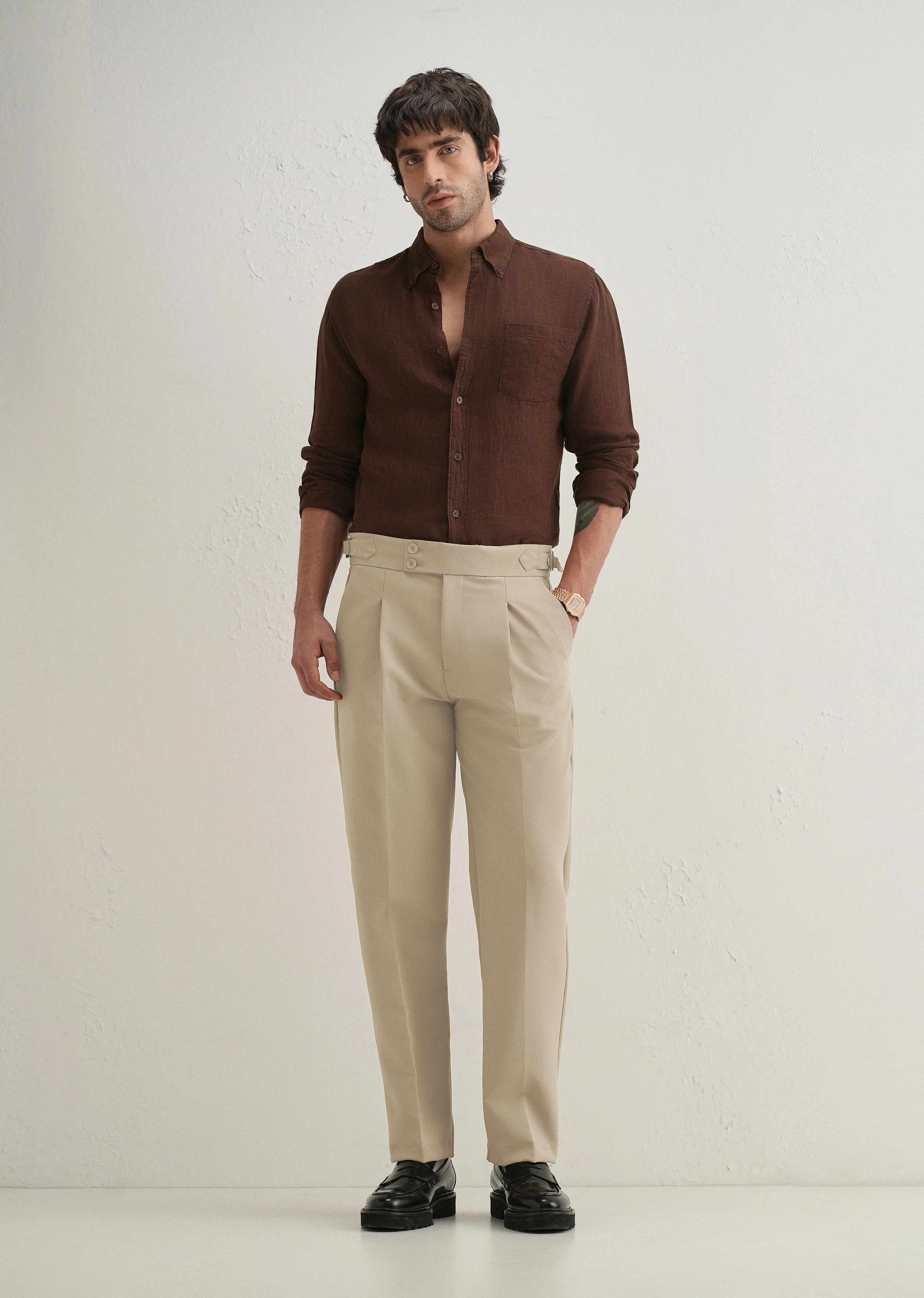Khaki Beige Pleated Gurkha Pant - Image 7