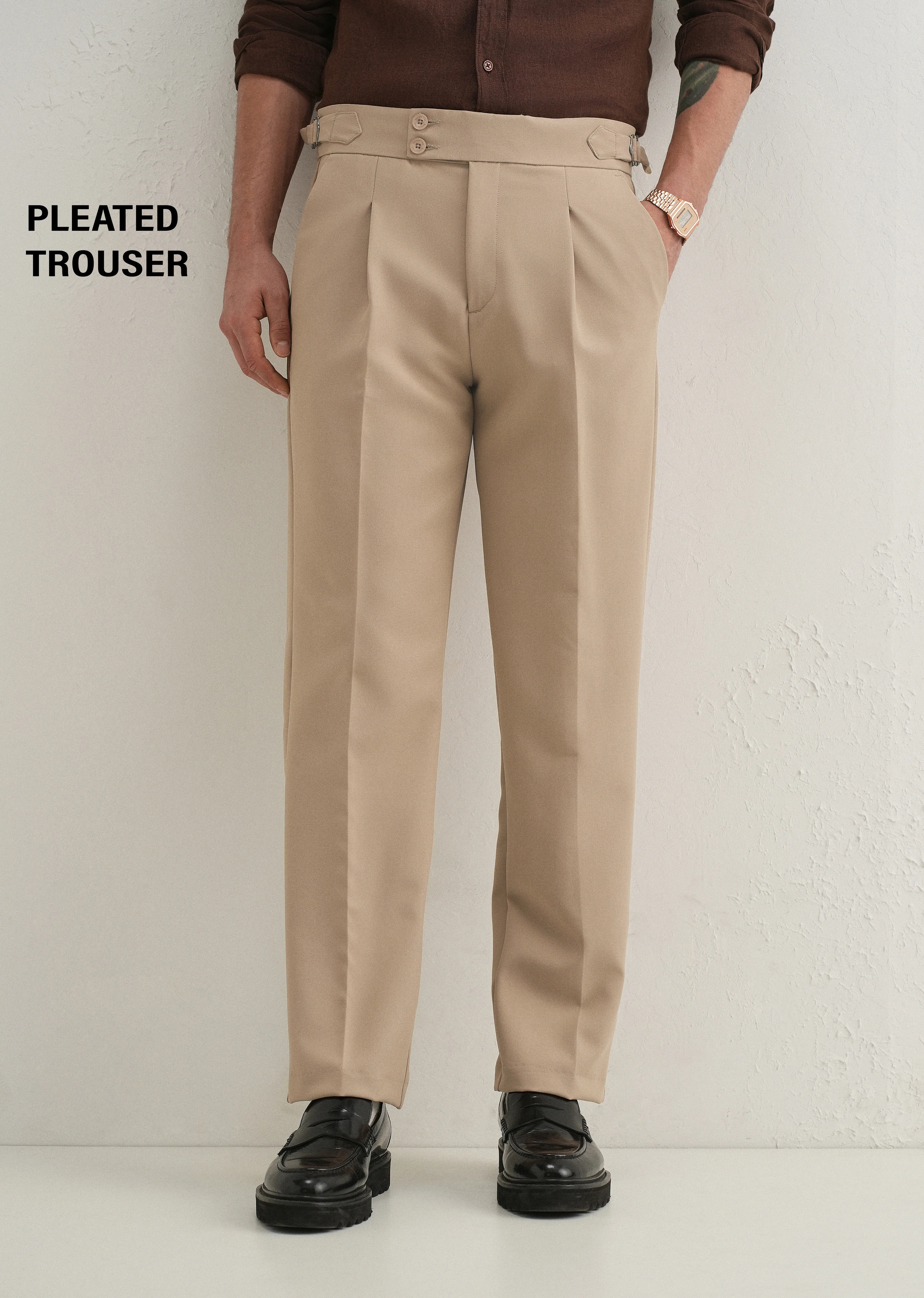 Khaki Beige Pleated Gurkha Pant - Image 8