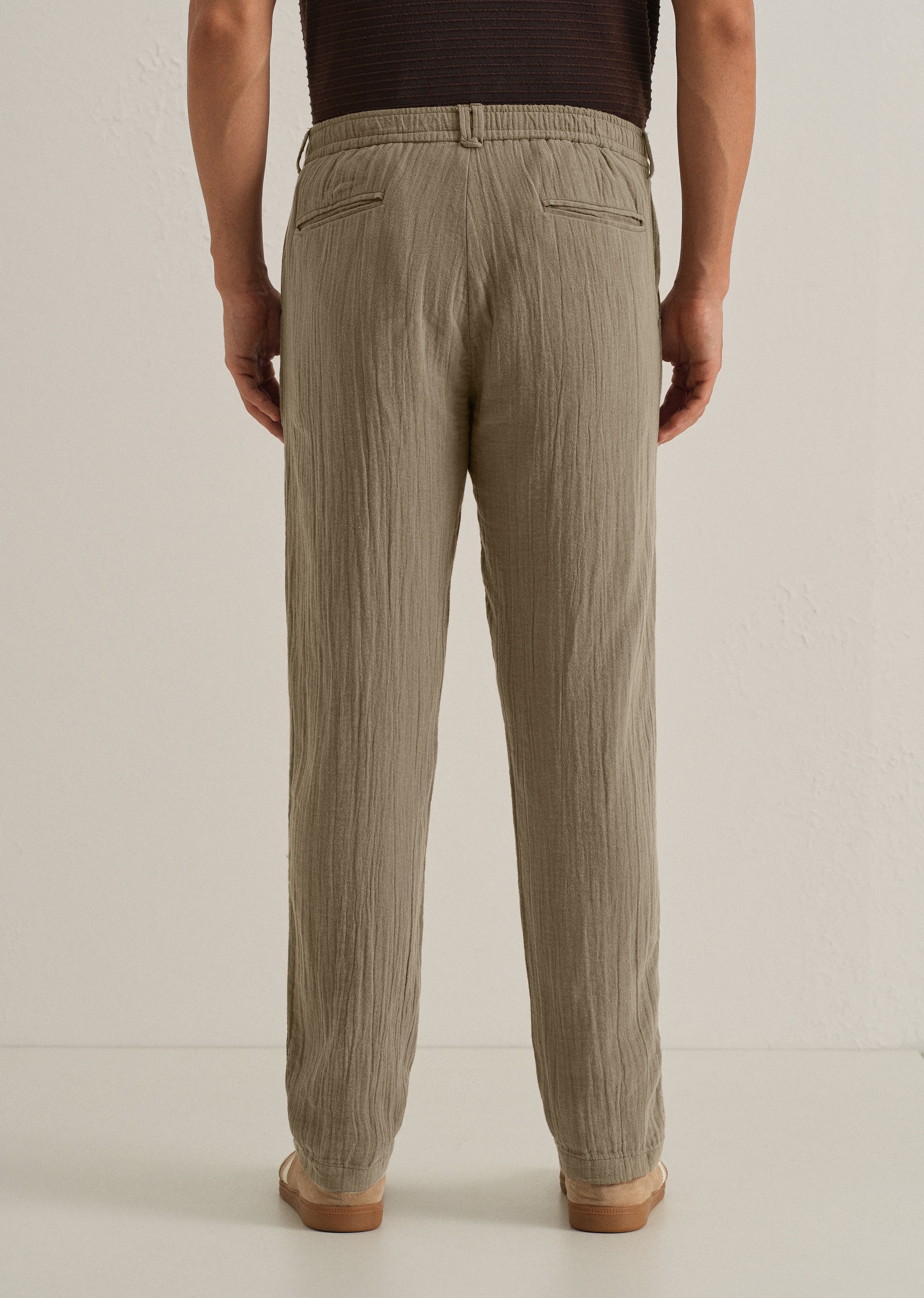 Khaki Crinkled Cotton Trouser - Image 4