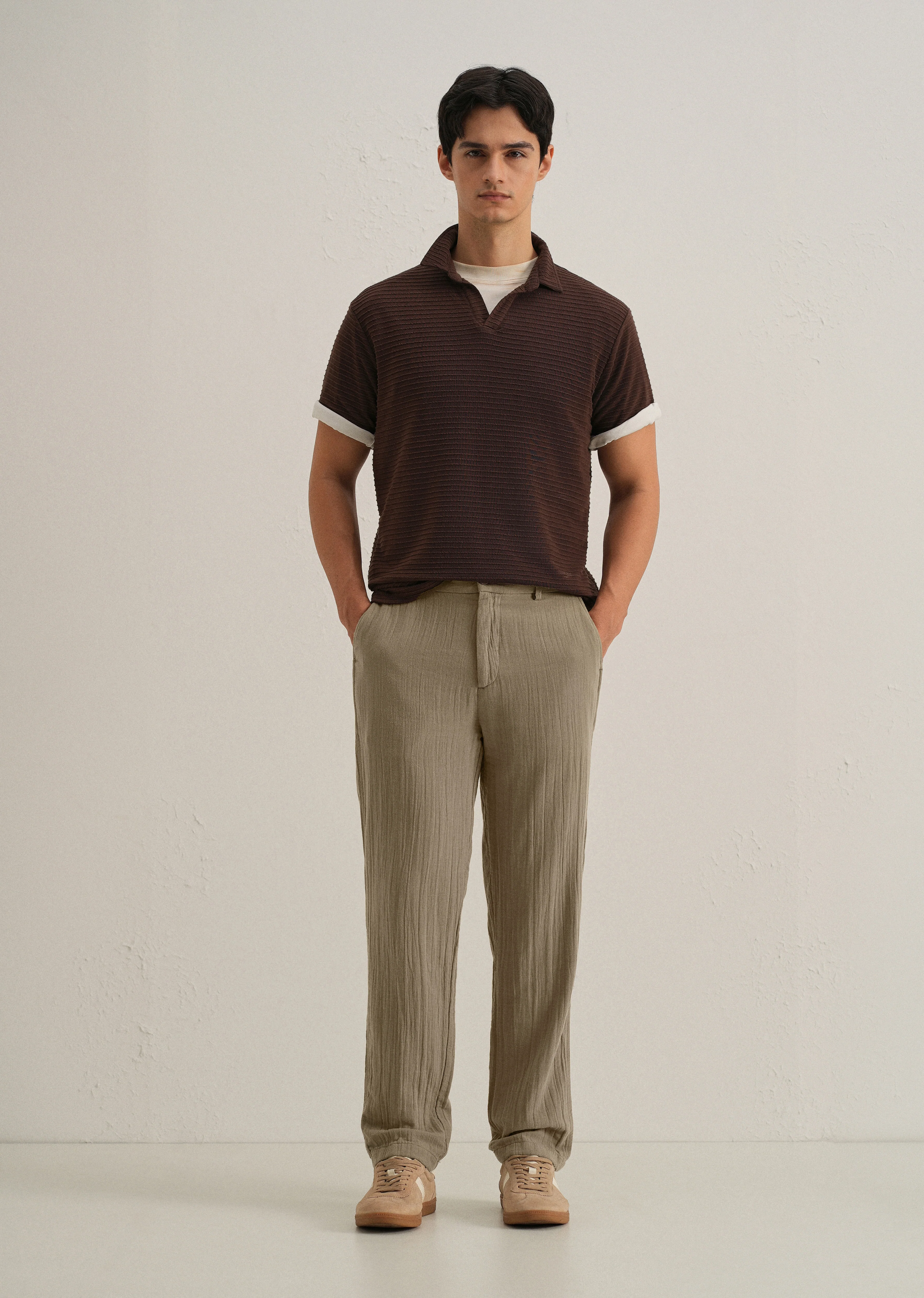 Khaki Crinkled Cotton Trouser - Image 6