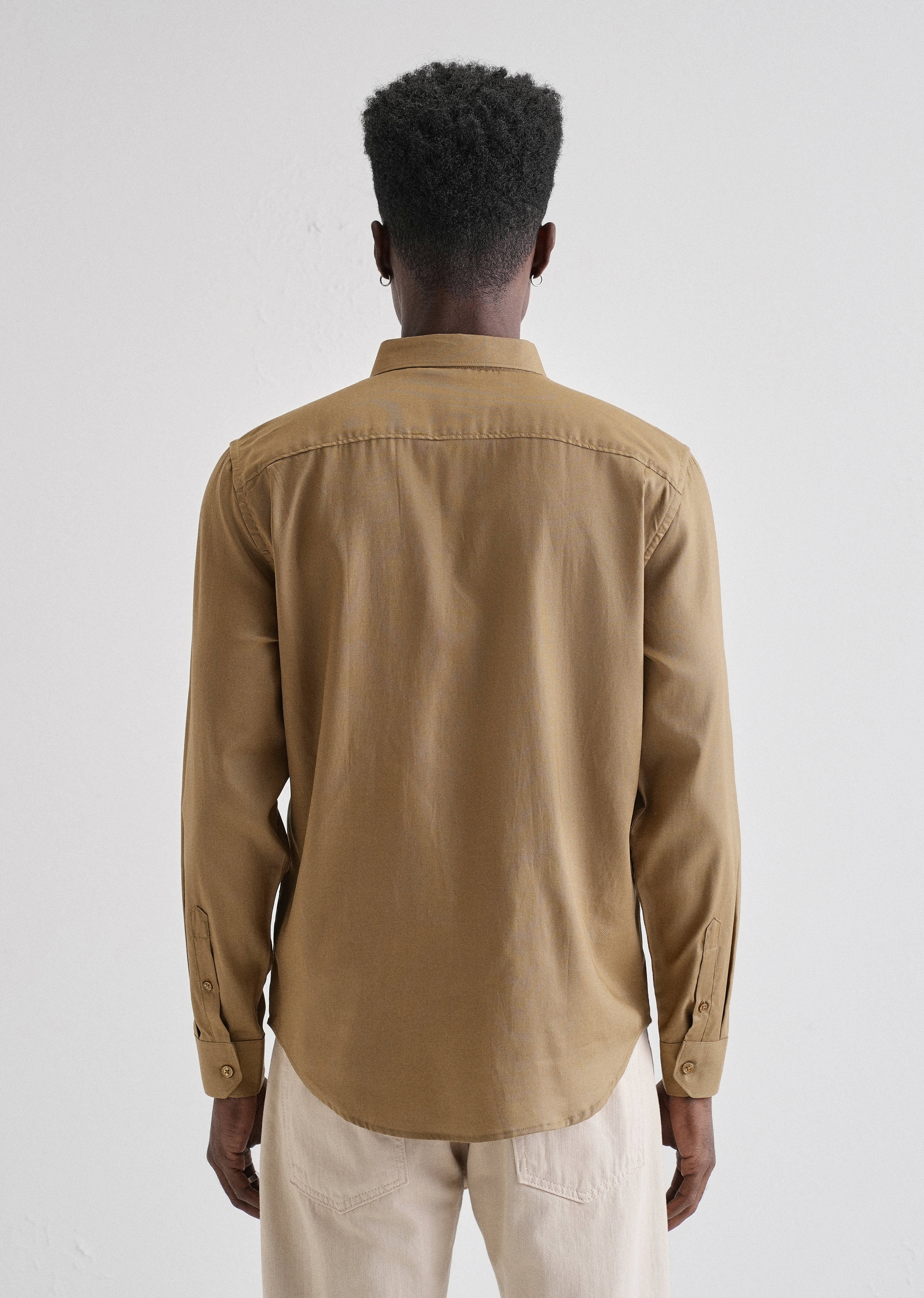 Khaki Plain Blended Cotton Regular Fit Shirt - Image 2