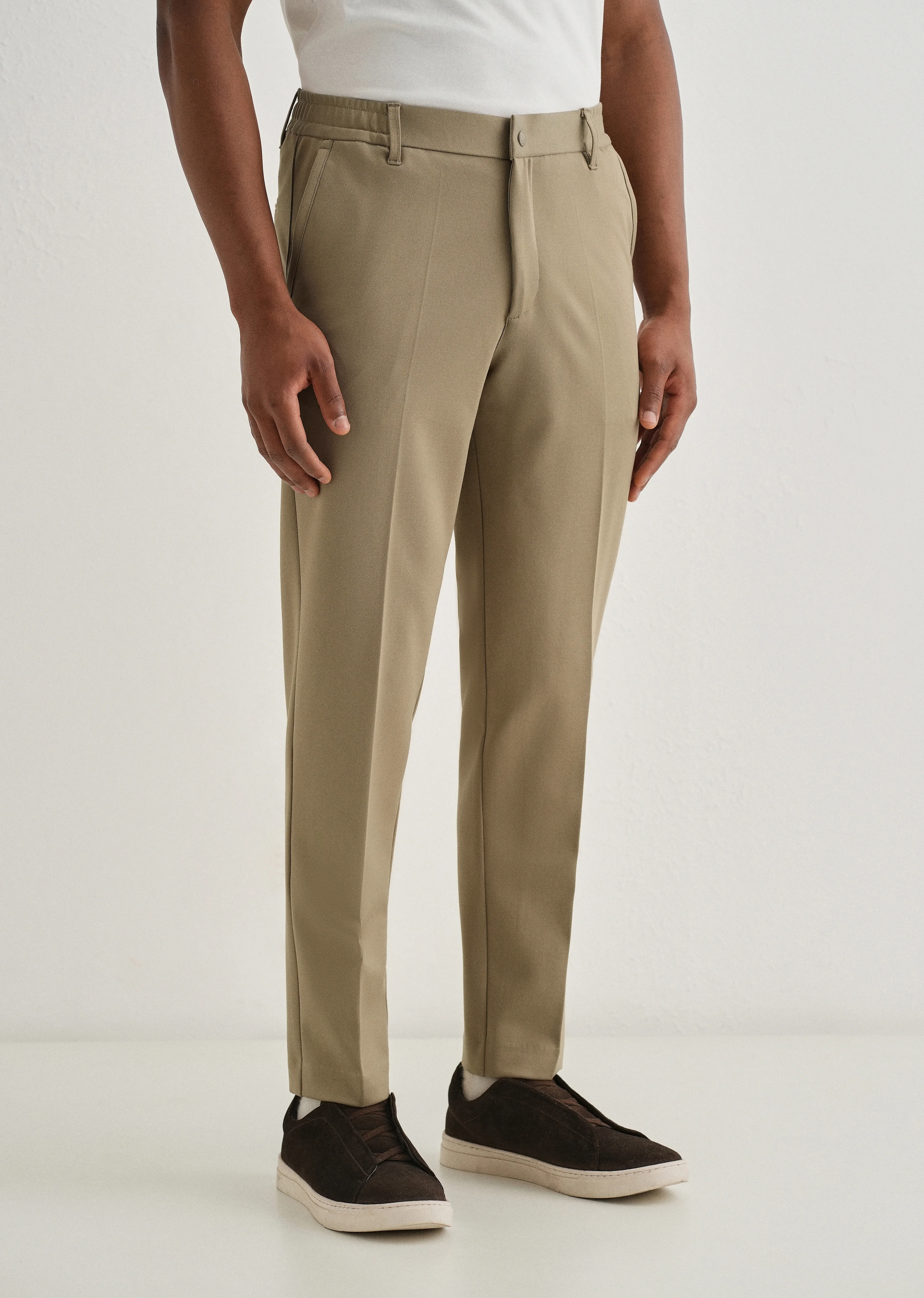 Khaki Semi Elasticated Slim Fit Trouser - Image 4