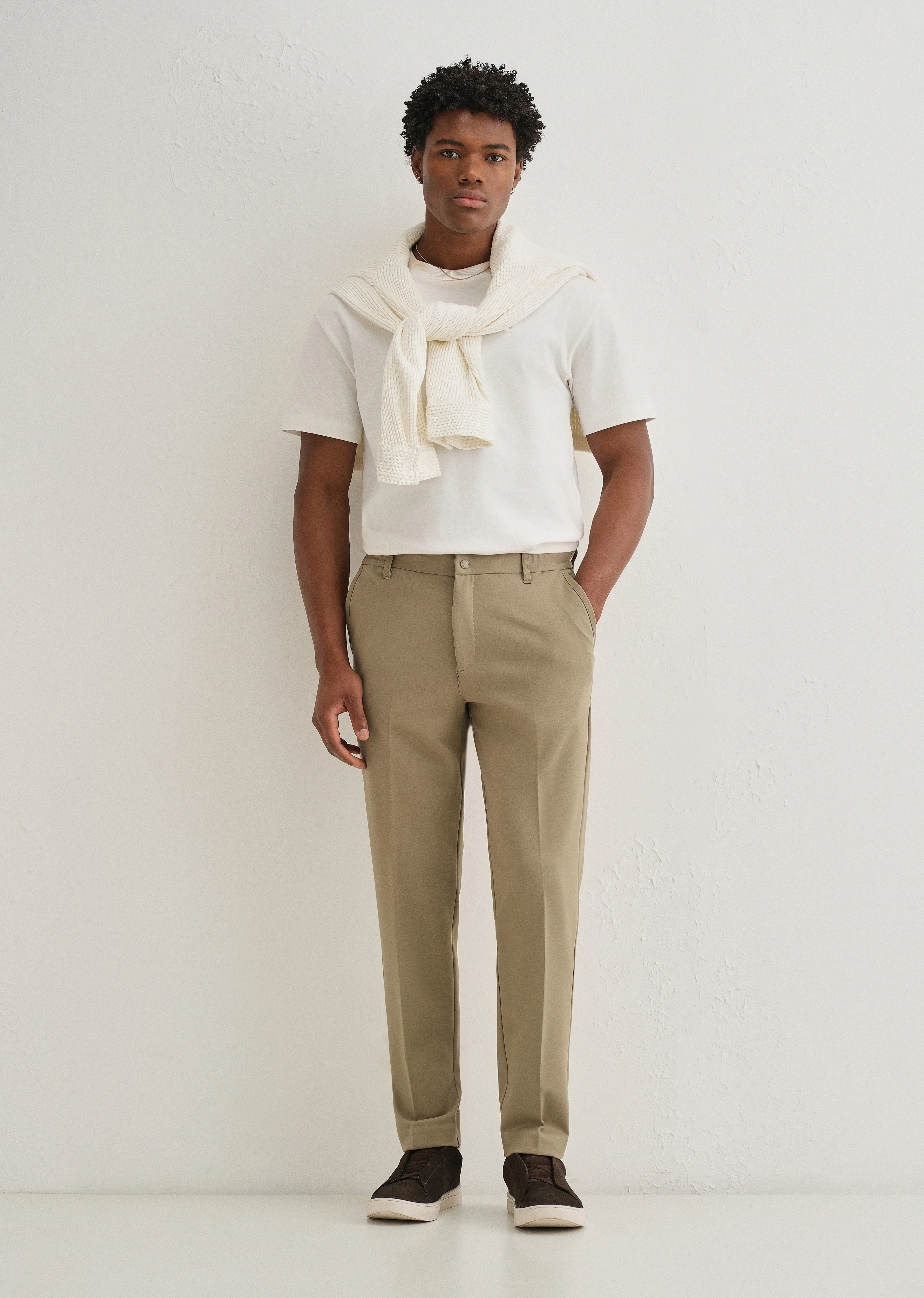 Khaki Semi Elasticated Slim Fit Trouser - Image 6