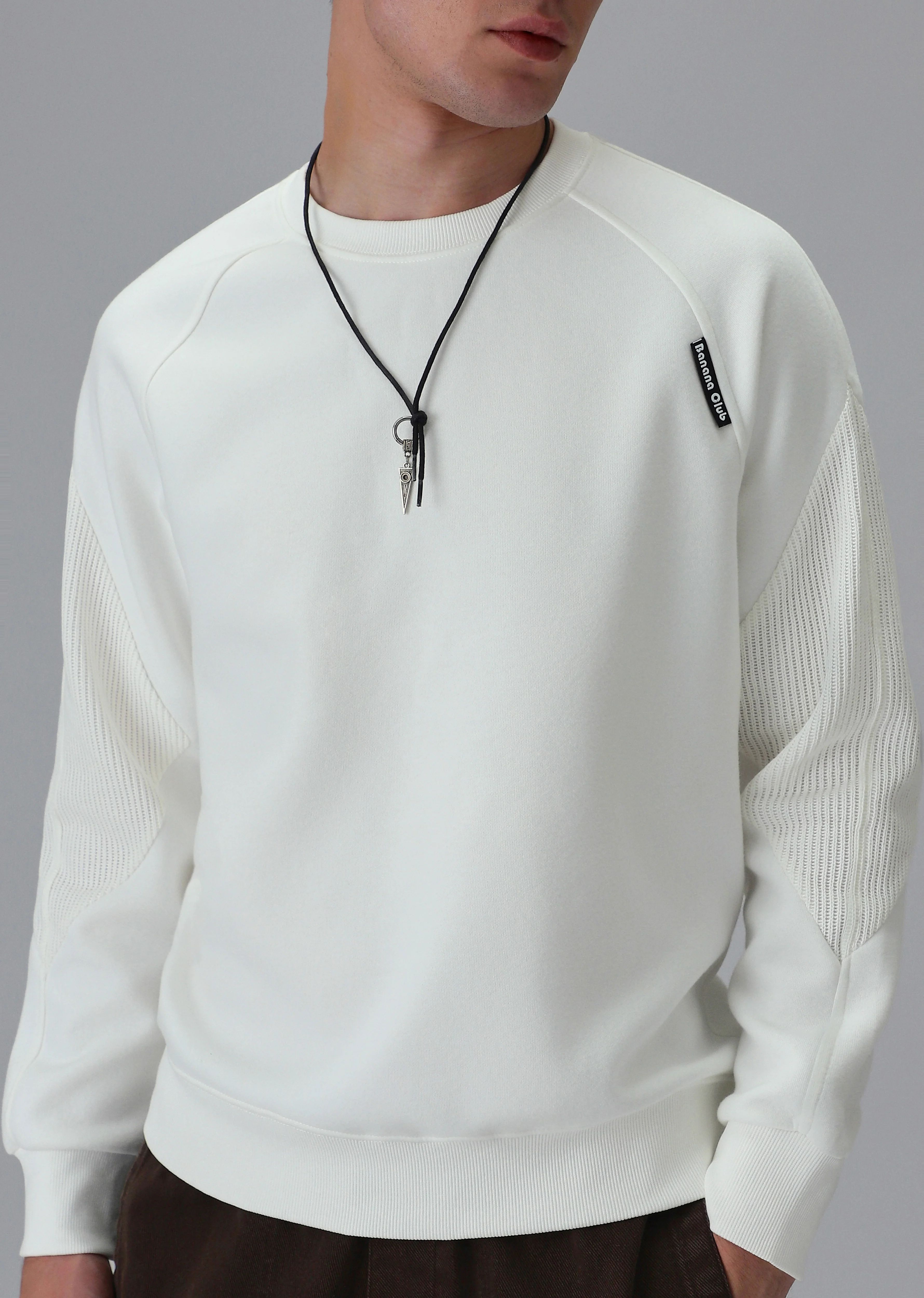 Knit Cut and Sew White Sweatshirt - Image 7